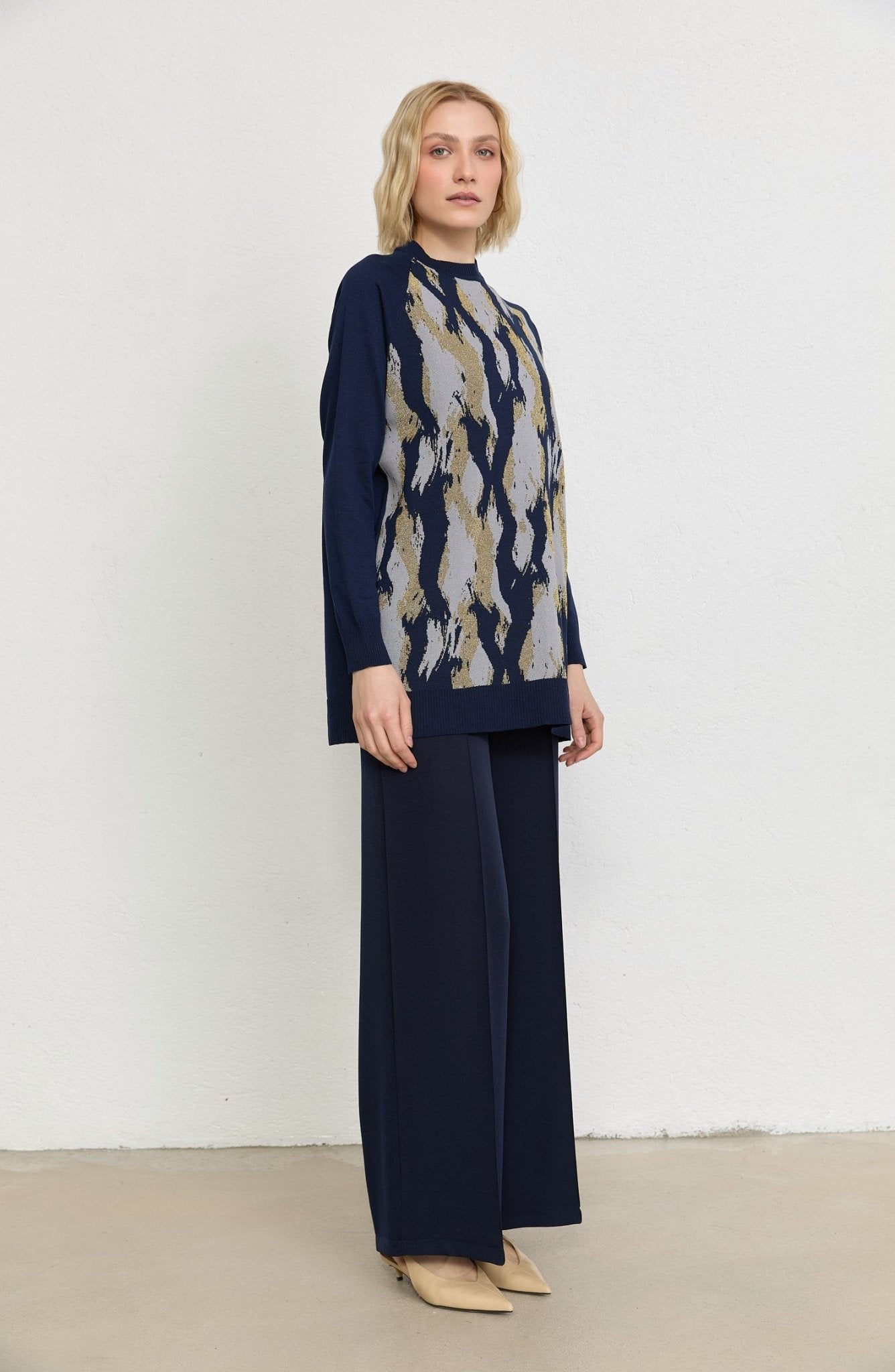 Abstract Desen Lacivert Merserize Triko Tunik - Fatma Atasoy