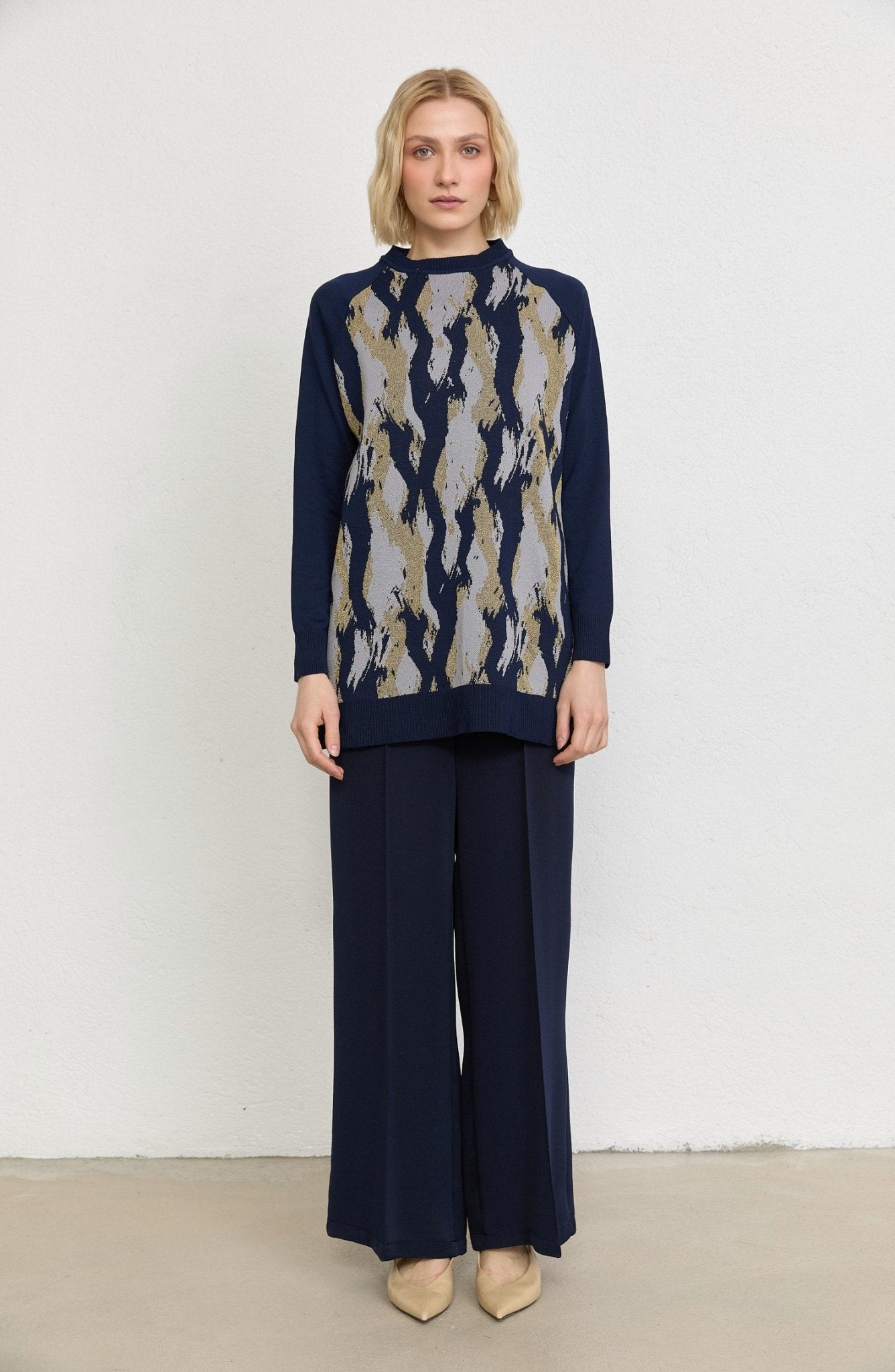 Abstract Desen Lacivert Merserize Triko Tunik - Fatma Atasoy
