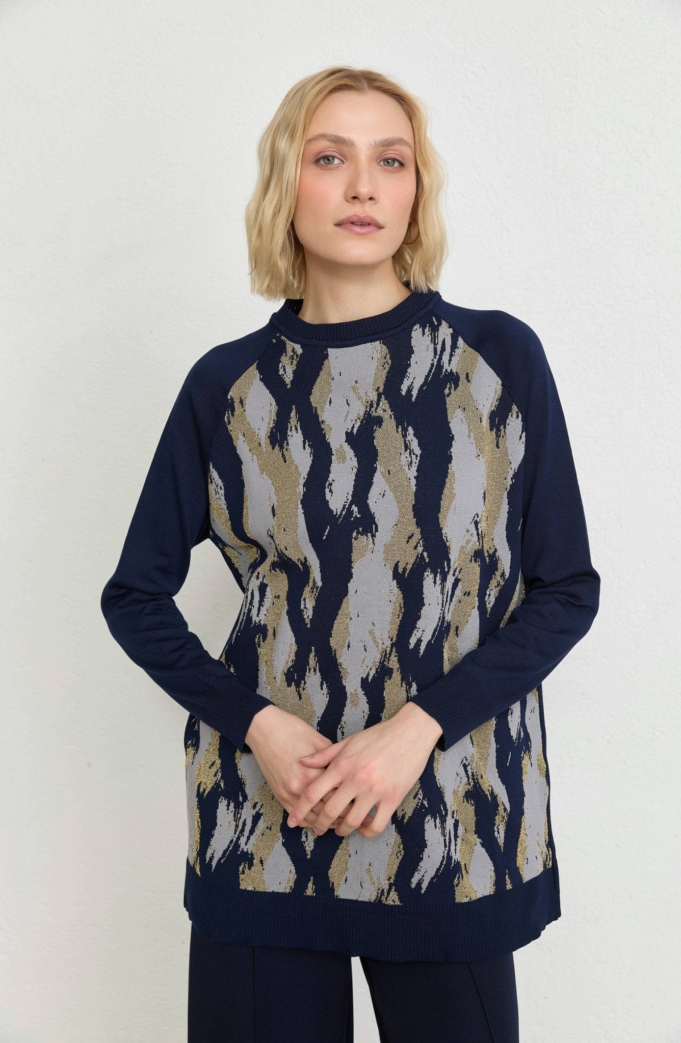 Abstract Desen Lacivert Merserize Triko Tunik - Fatma Atasoy