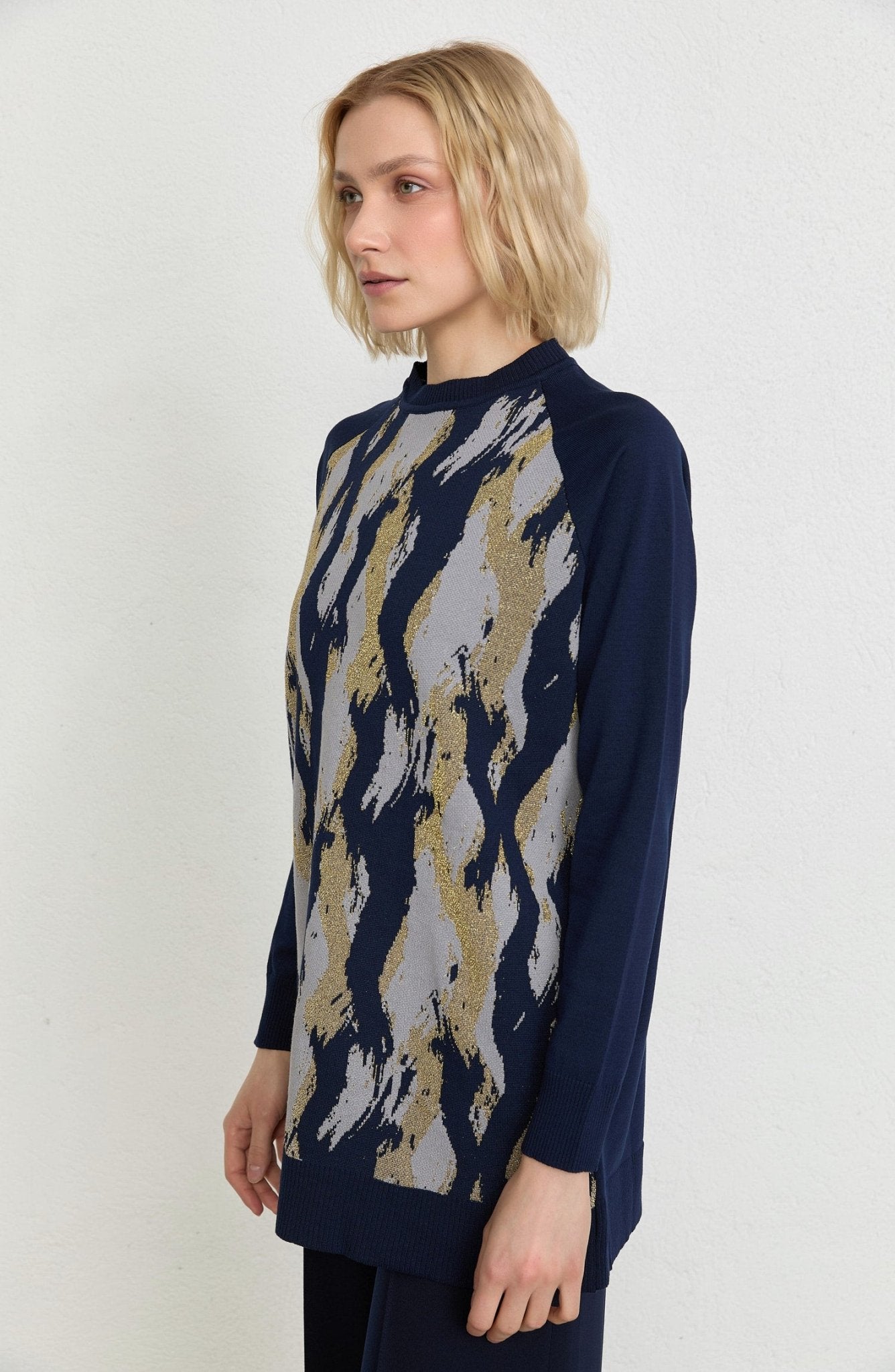 Abstract Desen Lacivert Merserize Triko Tunik - Fatma Atasoy