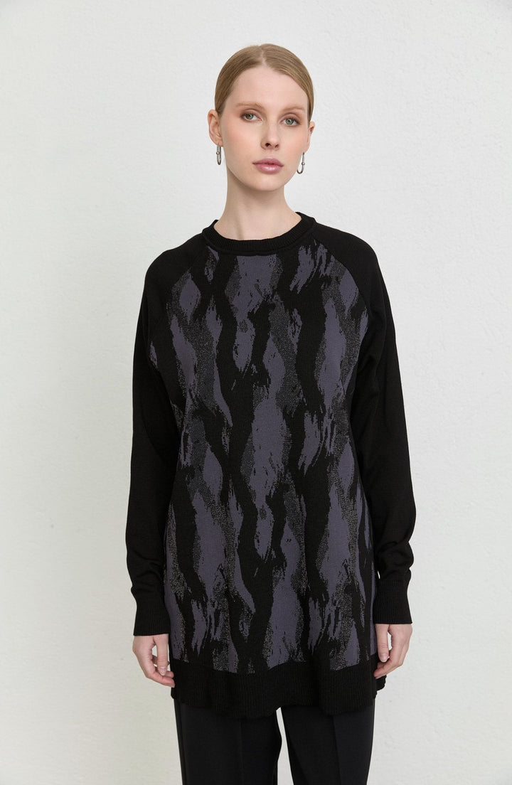 Abstract Desen Siyah Merserize Triko Tunik - Fatma Atasoy