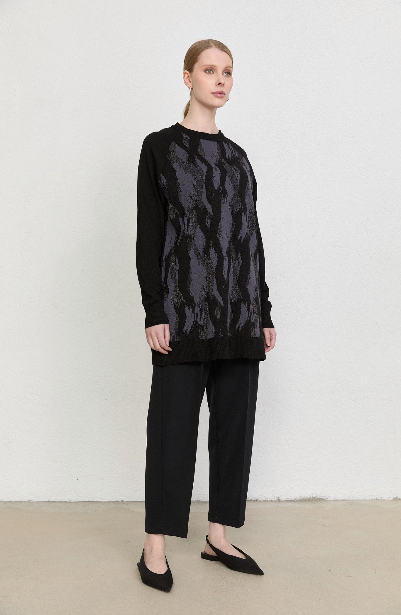 Abstract Desen Siyah Merserize Triko Tunik - Fatma Atasoy
