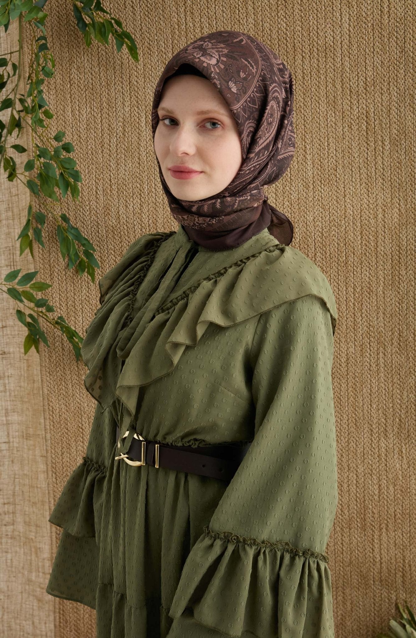 Amelia Acı Kahve Etnik Desen Eşarp - Fatma Atasoy