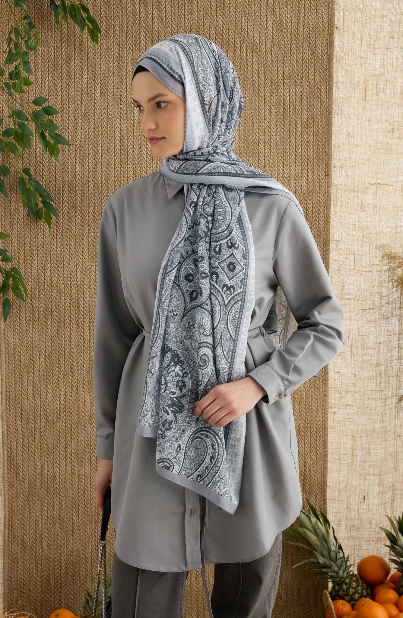 Amelia Füme Etnik Desen Şal - Fatma Atasoy