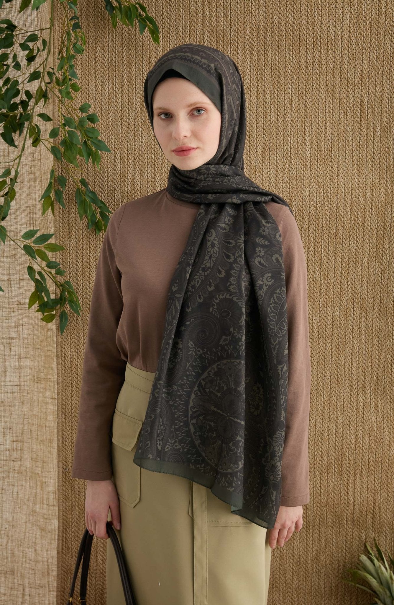 Amelia Haki Etnik Desen Şal - Fatma Atasoy