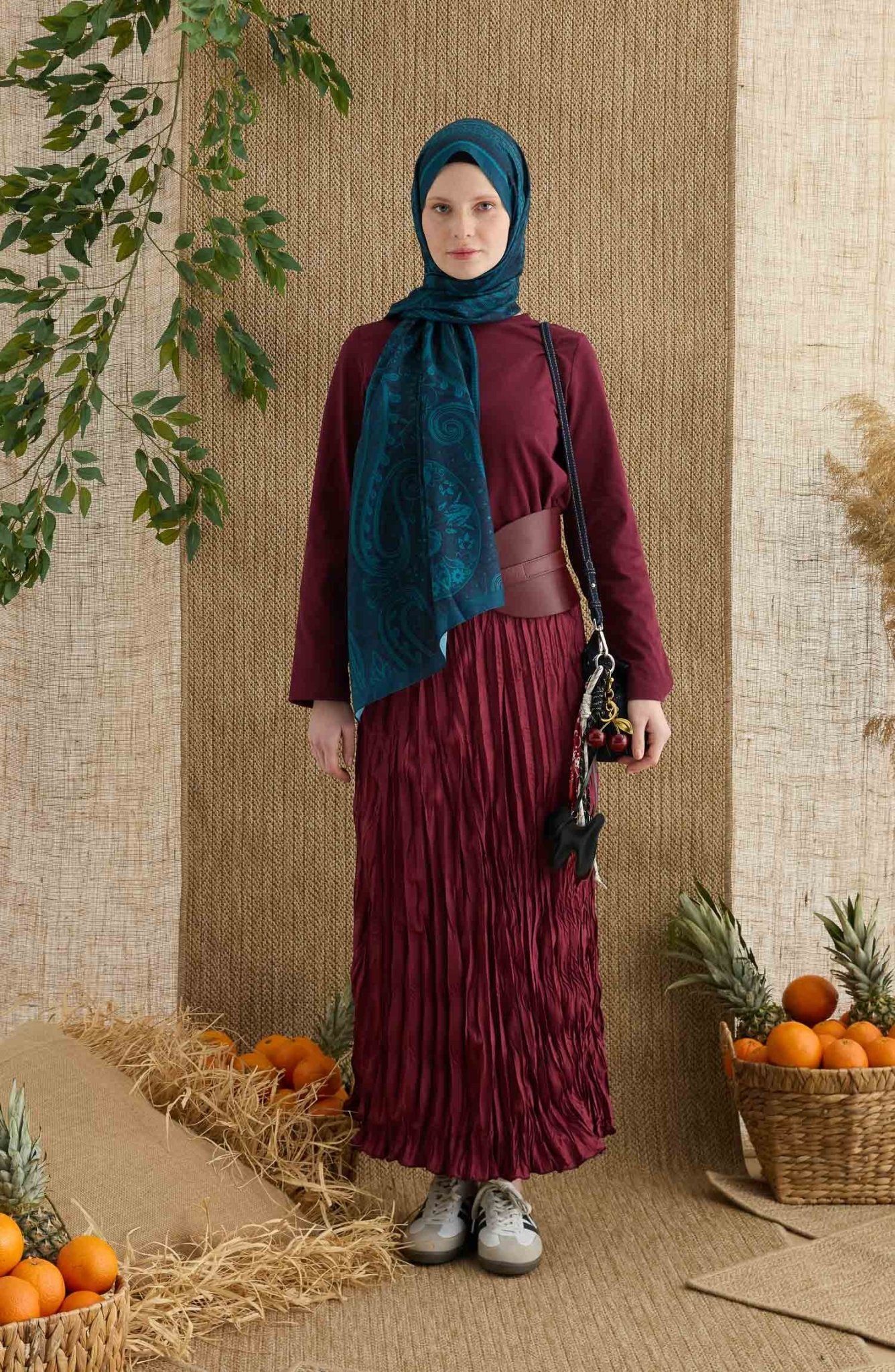 Amelia Turkuaz Etnik Desen Şal - Fatma Atasoy