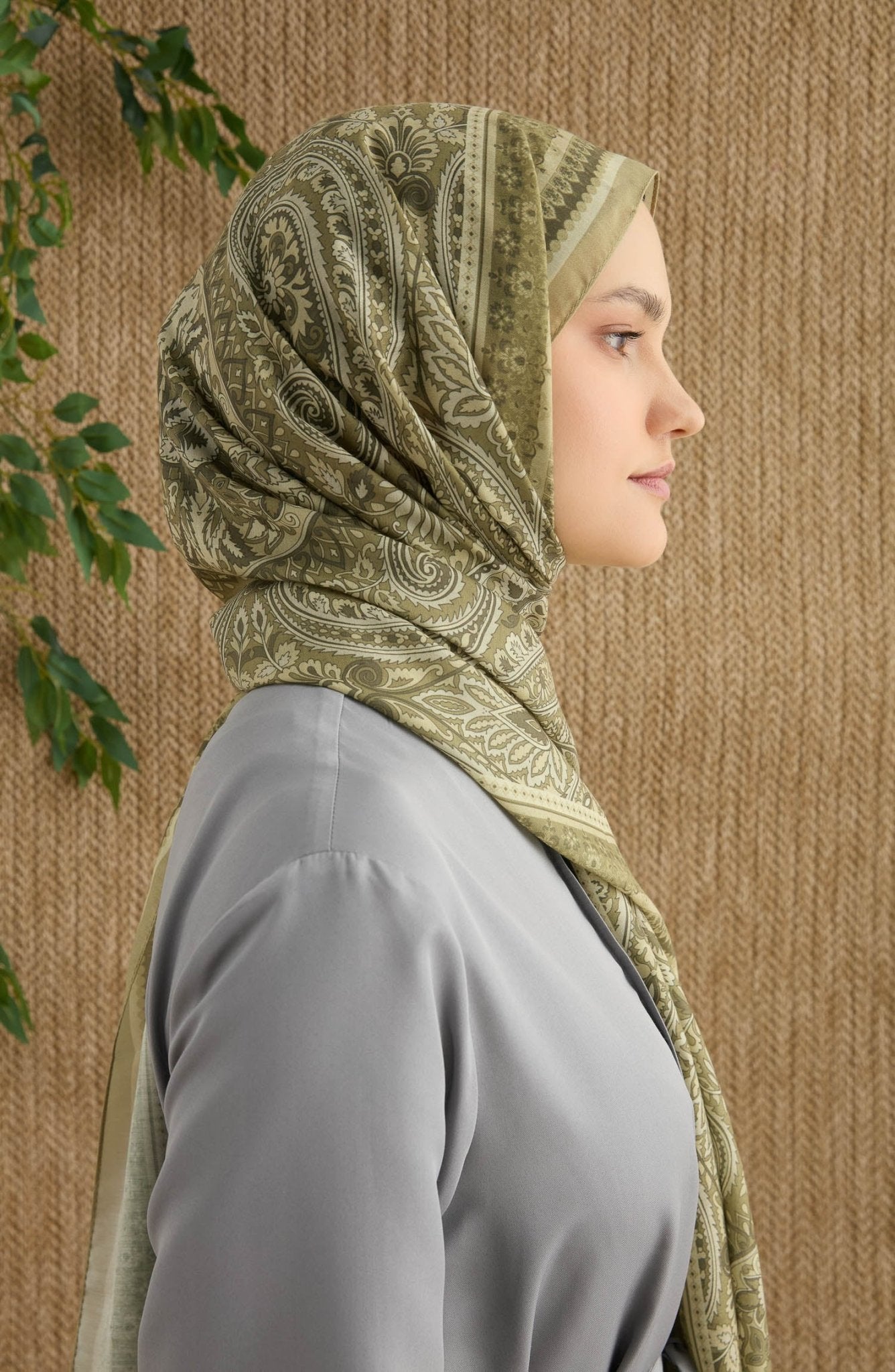 Amelia Yağ Yeşili Etnik Desen Şal - Fatma Atasoy