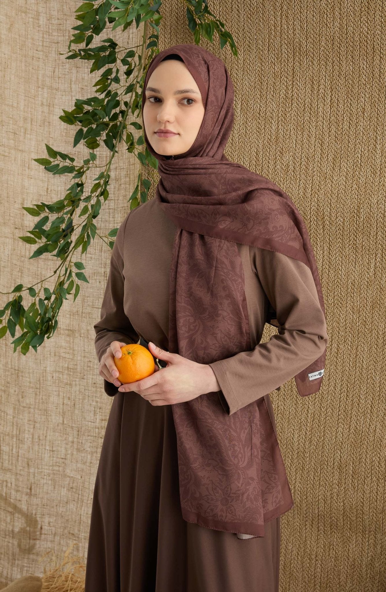 Anna Kahverengi Etnik Desen Şal - Fatma Atasoy