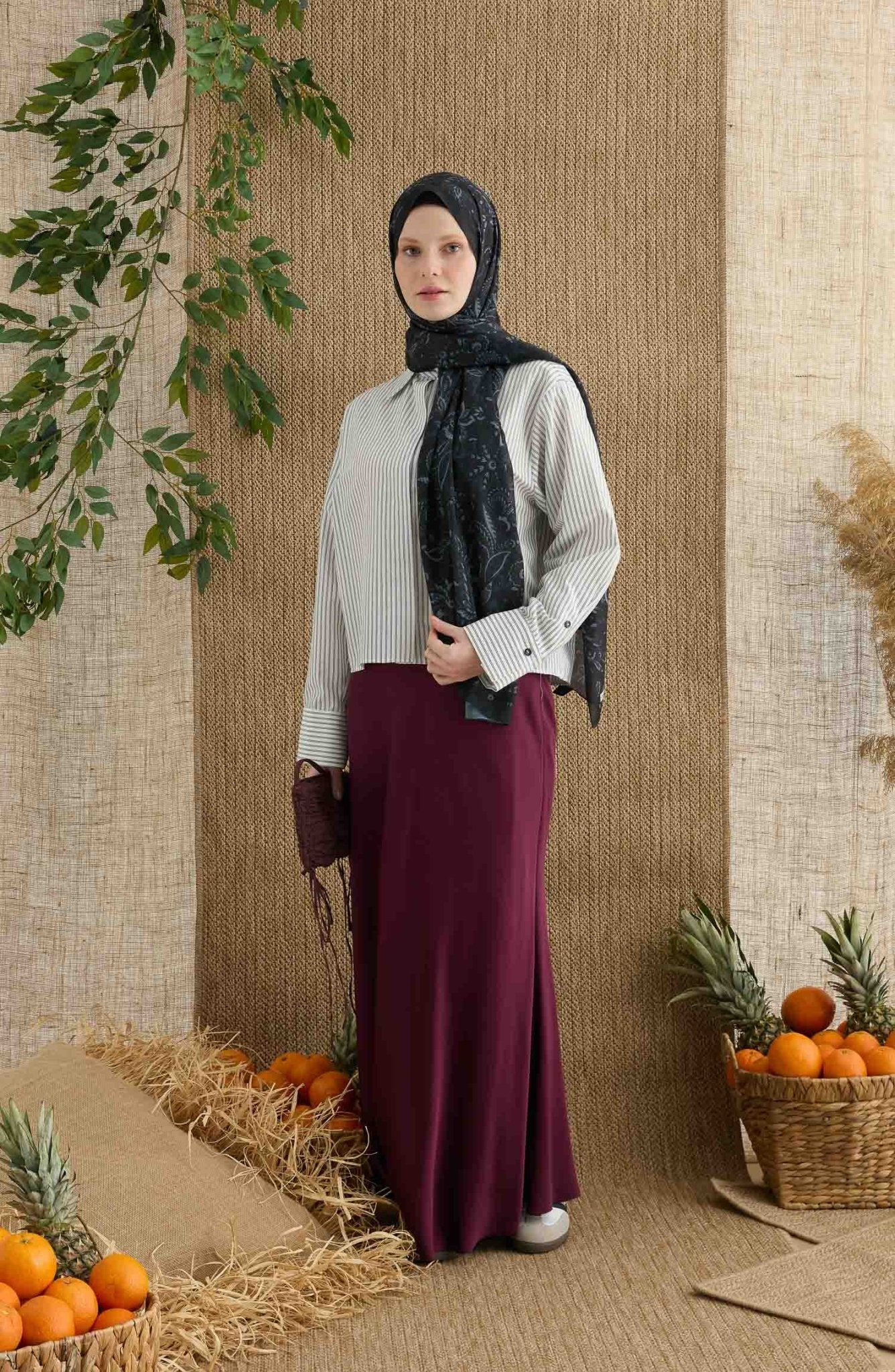 Anna Siyah Etnik Desen Şal - Fatma Atasoy