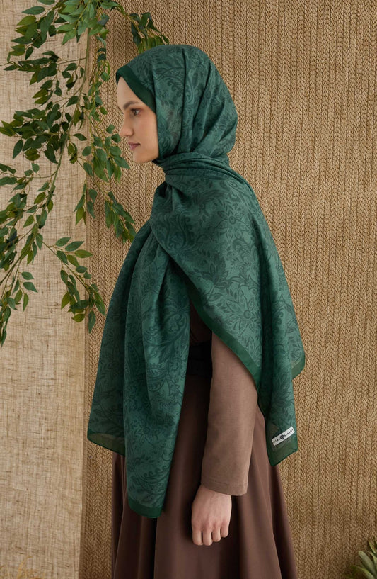 Anna Zümrüt Yeşili Etnik Desen Şal - Fatma Atasoy