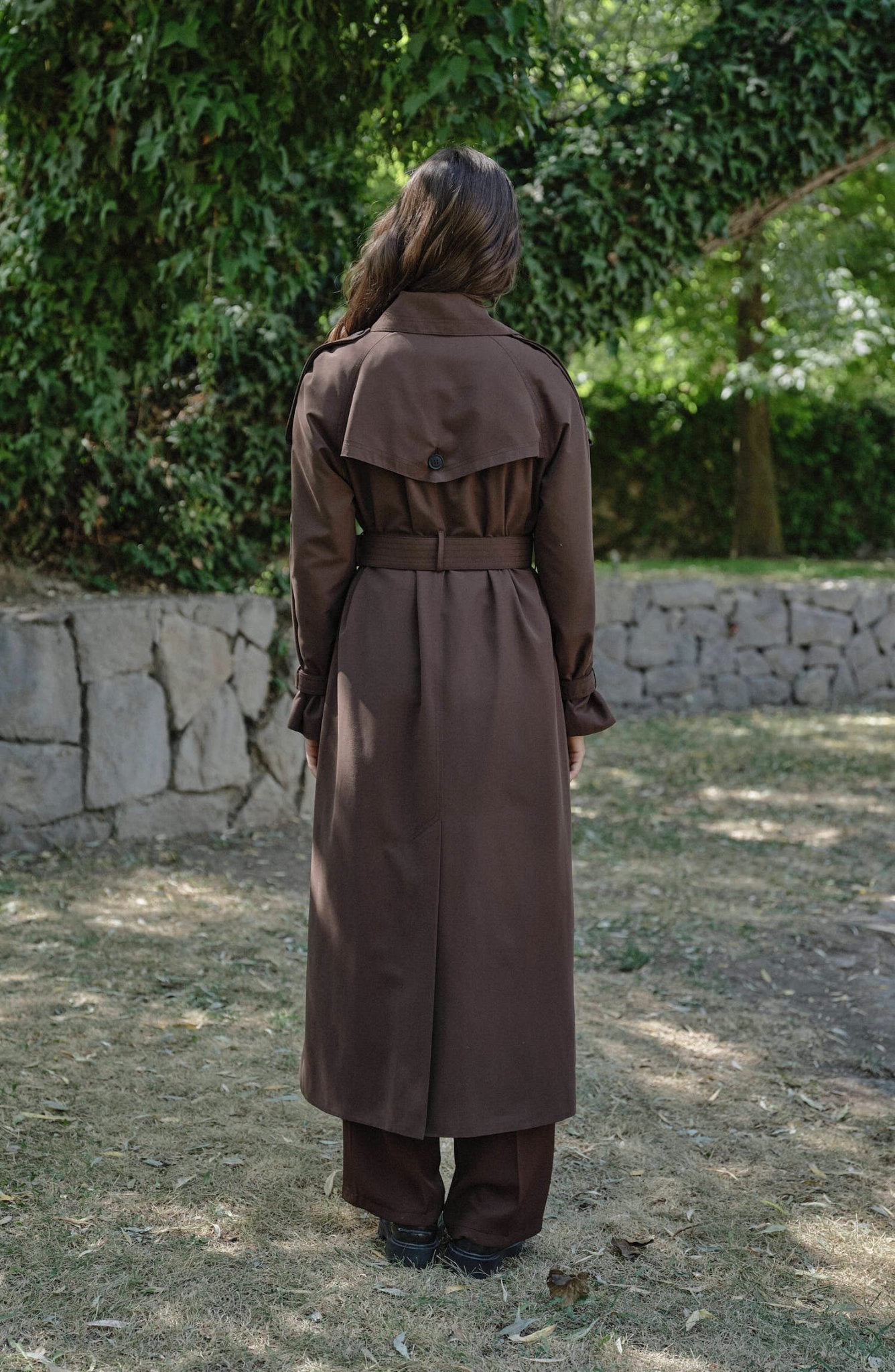 Apoletli Acı Kahve Oversize Trençkot - Fatma Atasoy