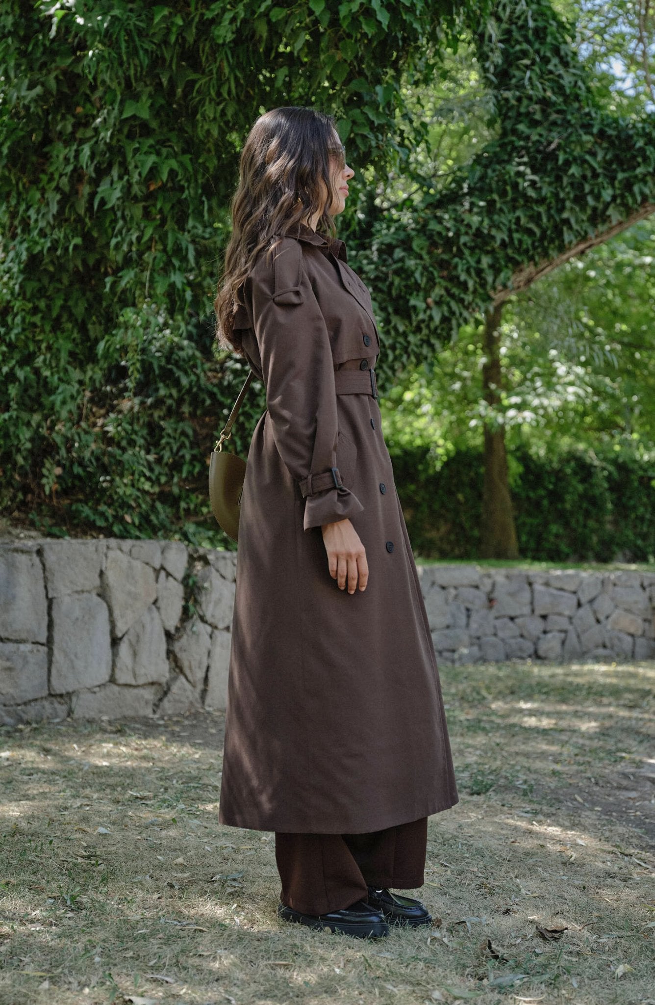 Apoletli Acı Kahve Oversize Trençkot - Fatma Atasoy