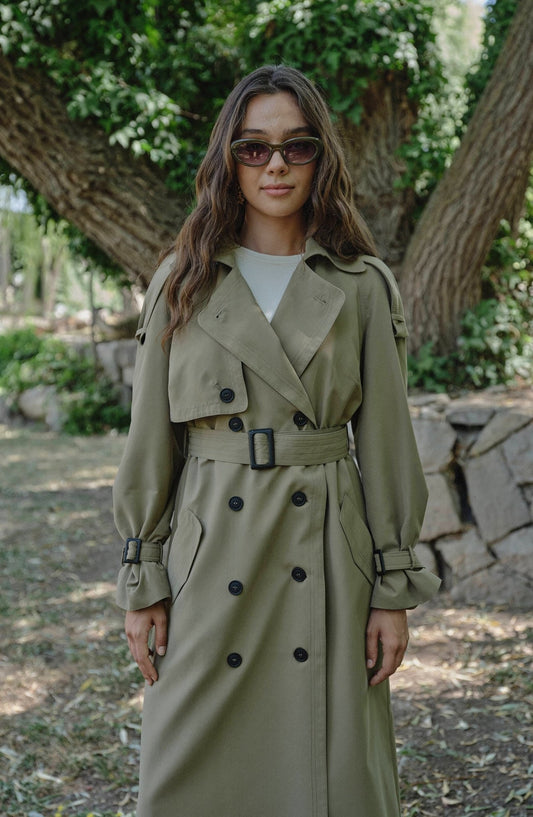 Apoletli Haki Oversize Trençkot - Fatma Atasoy