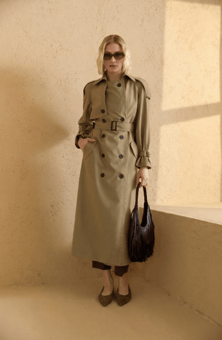 Apoletli Haki Oversize Trençkot - Fatma Atasoy