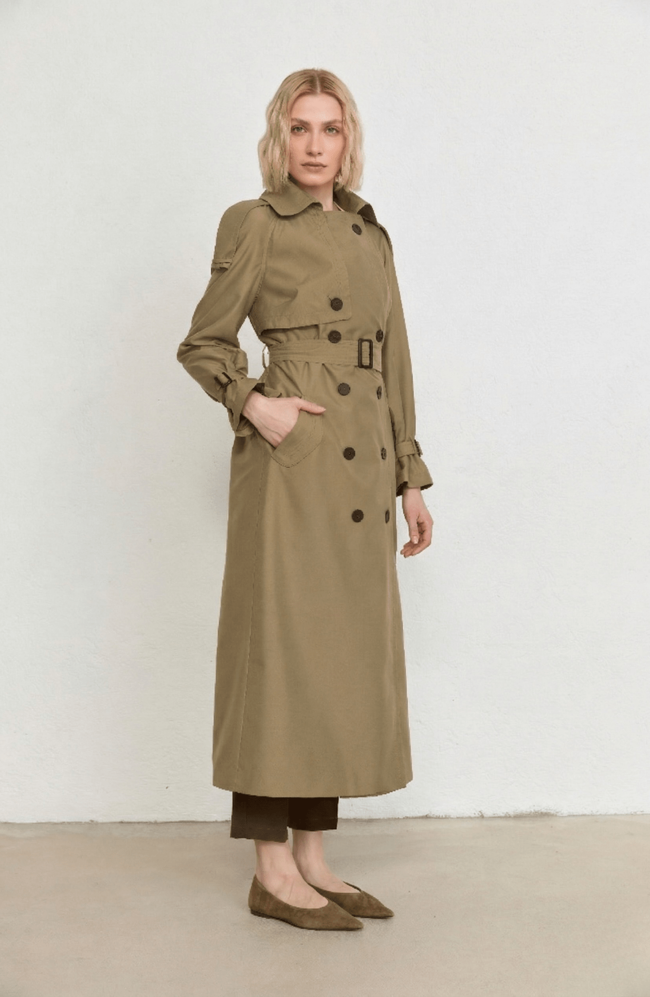 Apoletli Haki Oversize Trençkot - Fatma Atasoy