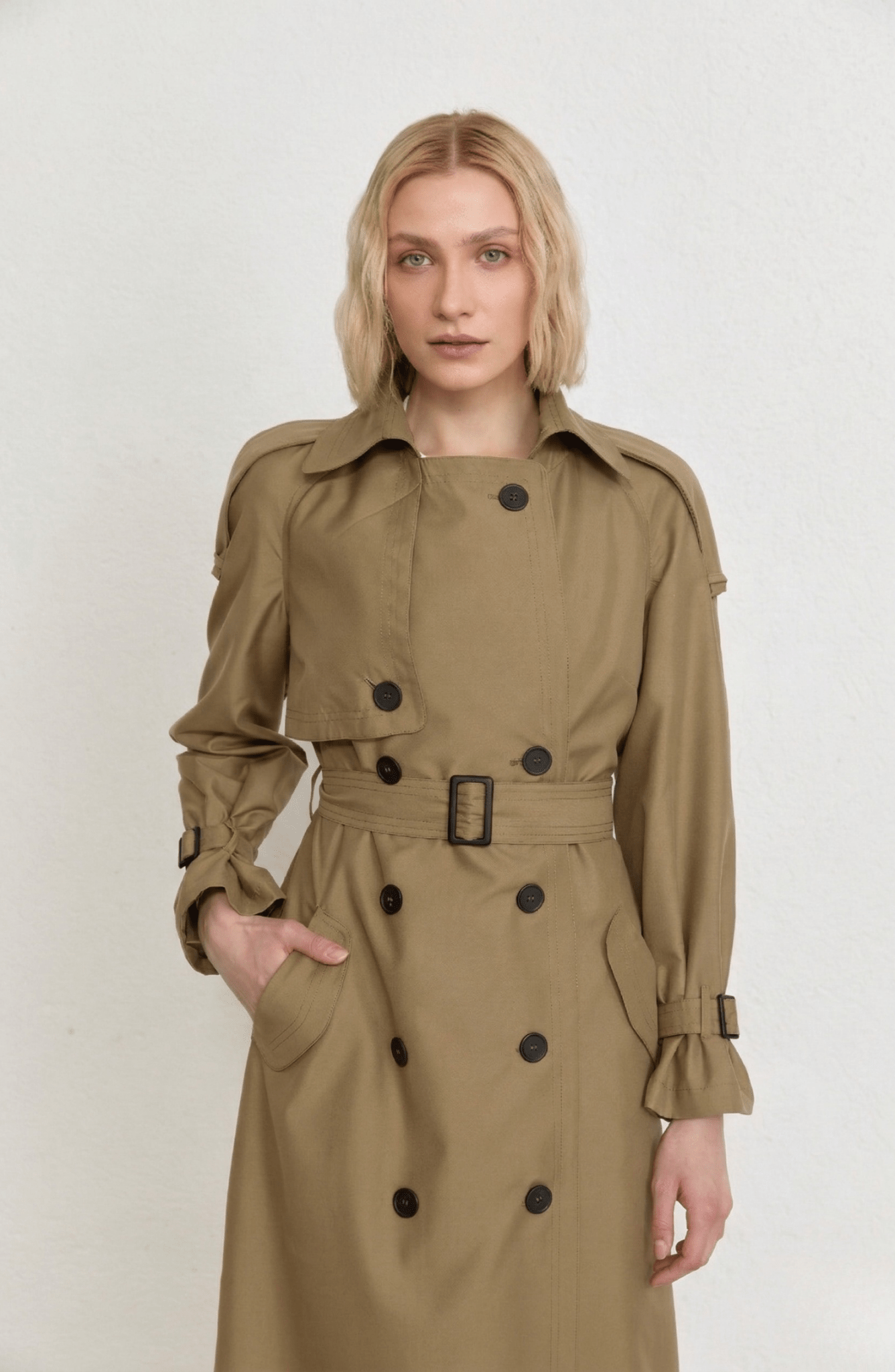 Apoletli Haki Oversize Trençkot - Fatma Atasoy