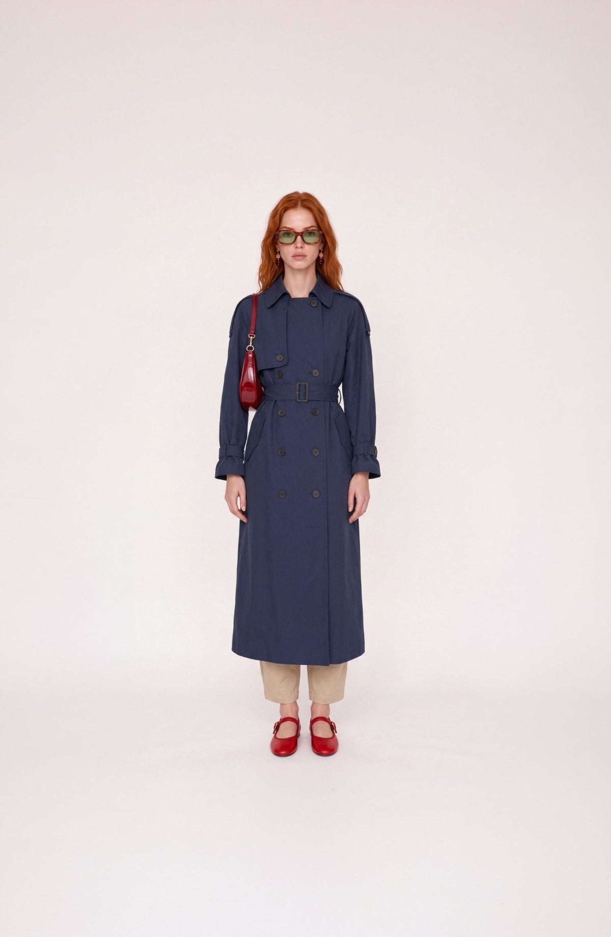 Apoletli Lacivert Oversize Trençkot - Fatma Atasoy