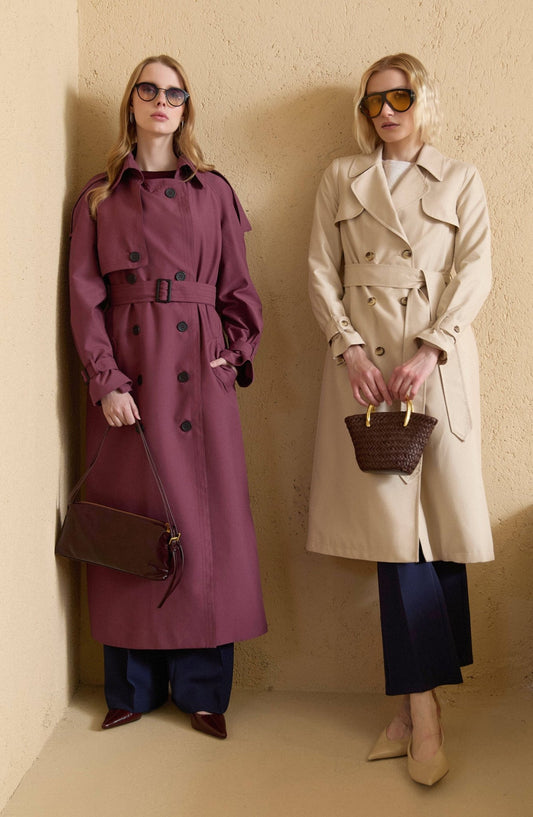 Apoletli Mürdüm Oversize Trençkot - Fatma Atasoy