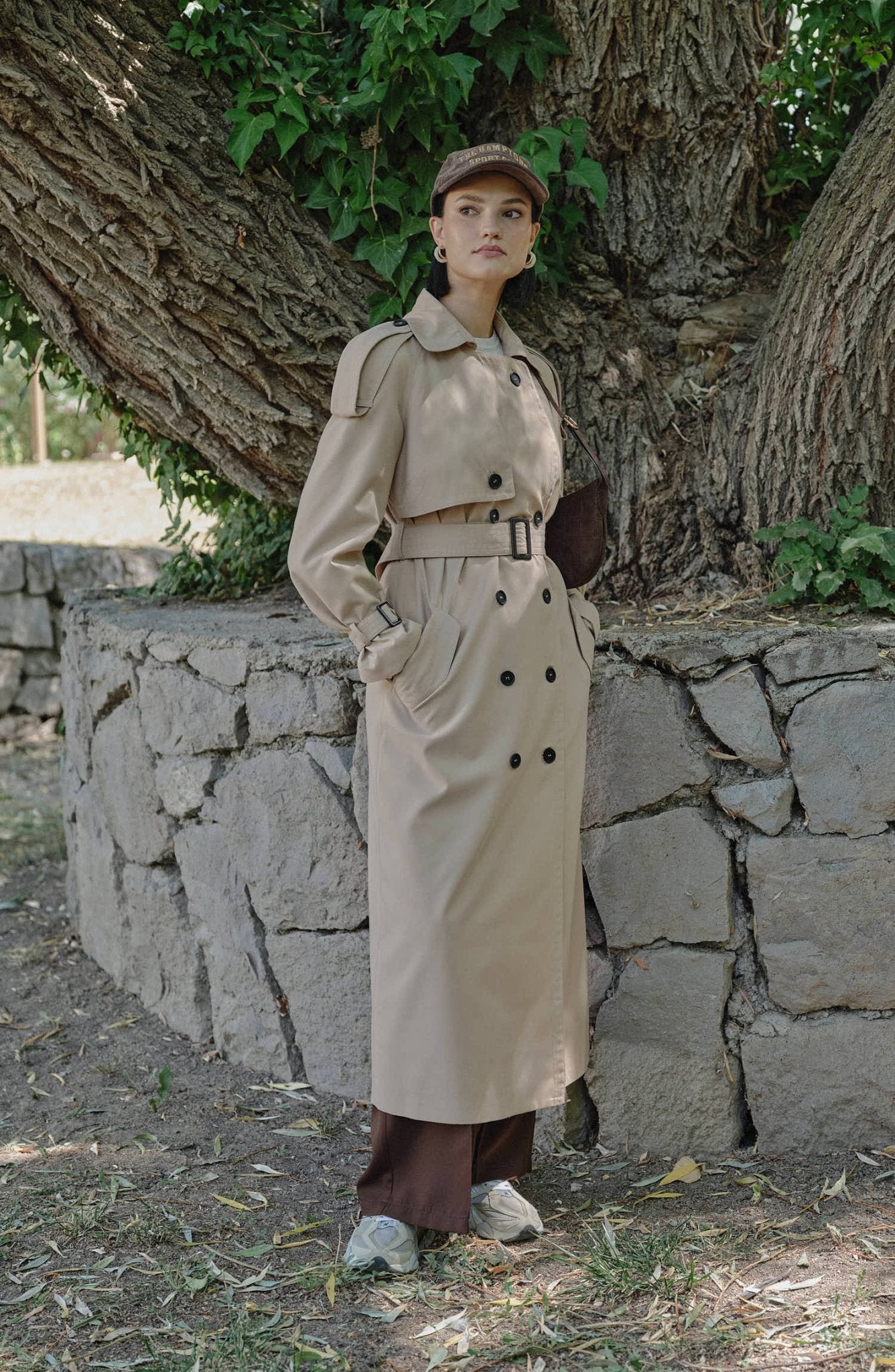 Apoletli Sütlü Kahve Oversize Trençkot - Fatma Atasoy