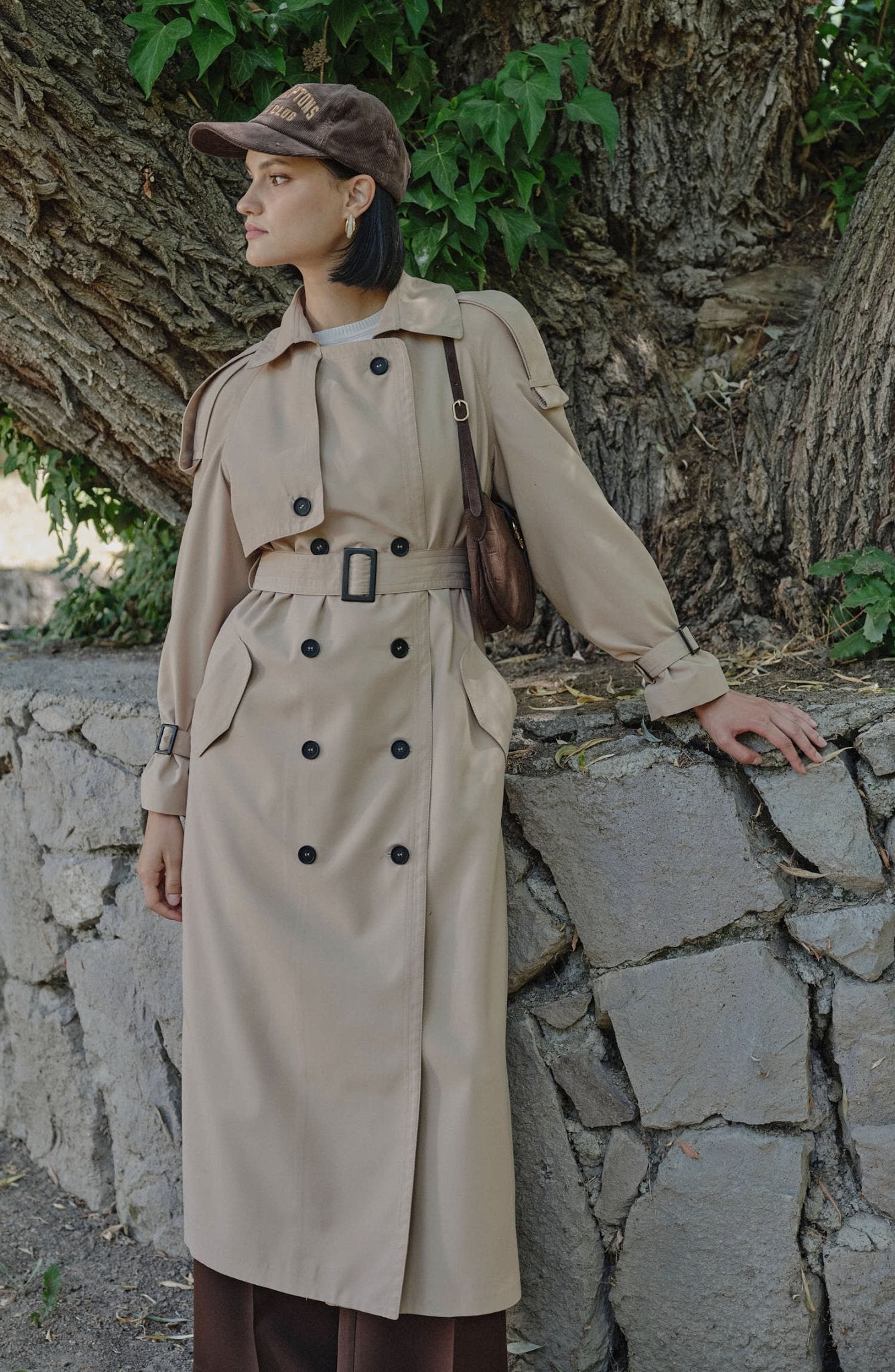 Apoletli Sütlü Kahve Oversize Trençkot - Fatma Atasoy