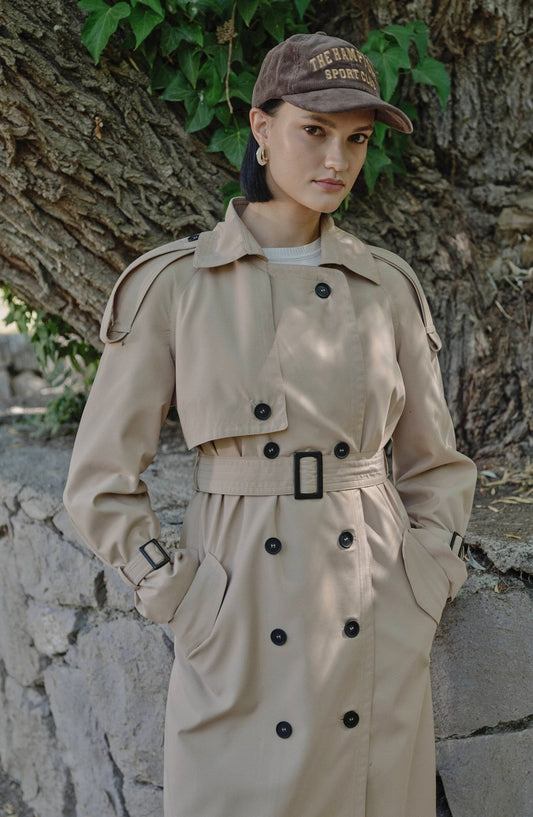 Apoletli Sütlü Kahve Oversize Trençkot - Fatma Atasoy