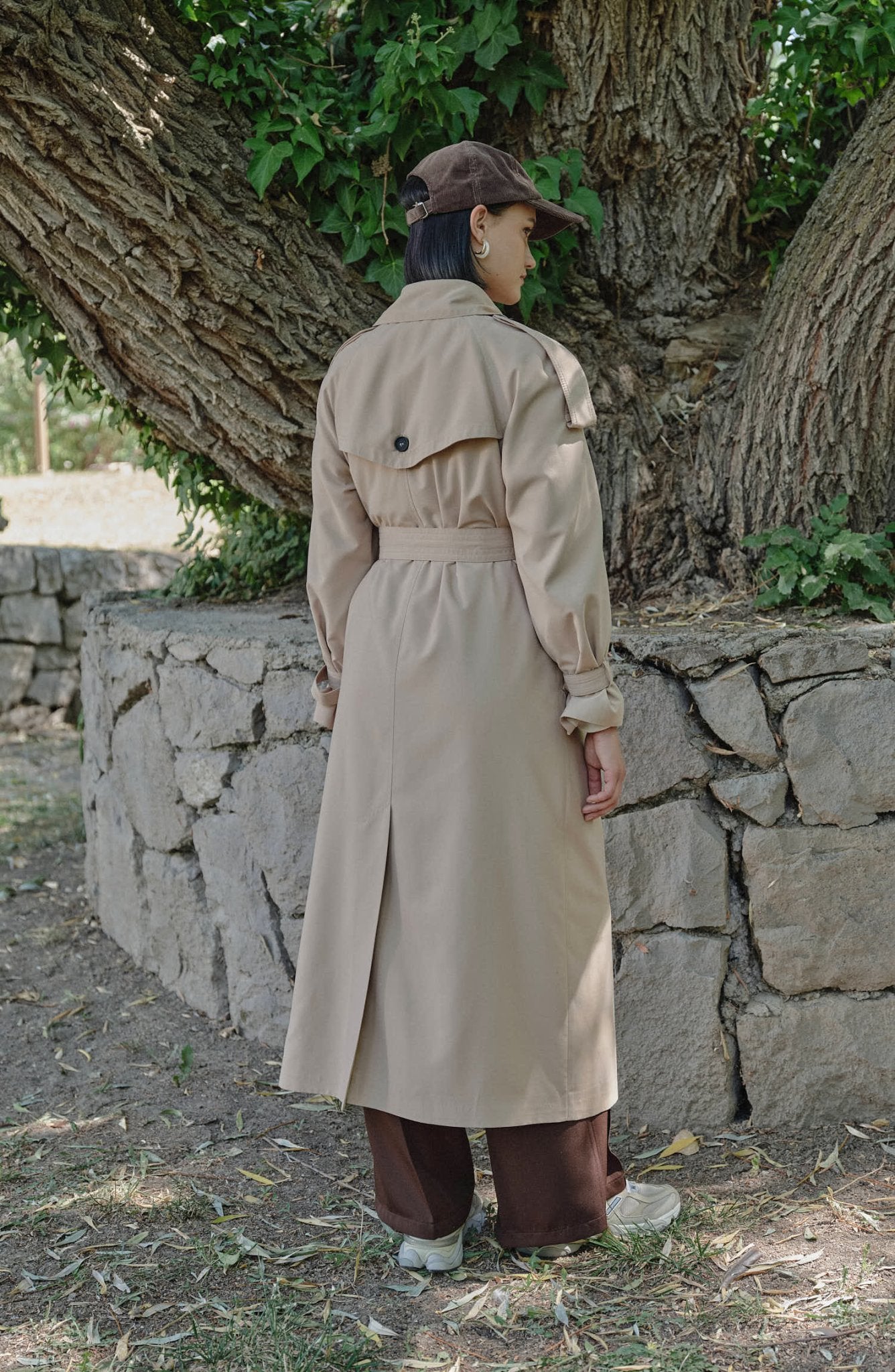 Apoletli Sütlü Kahve Oversize Trençkot - Fatma Atasoy