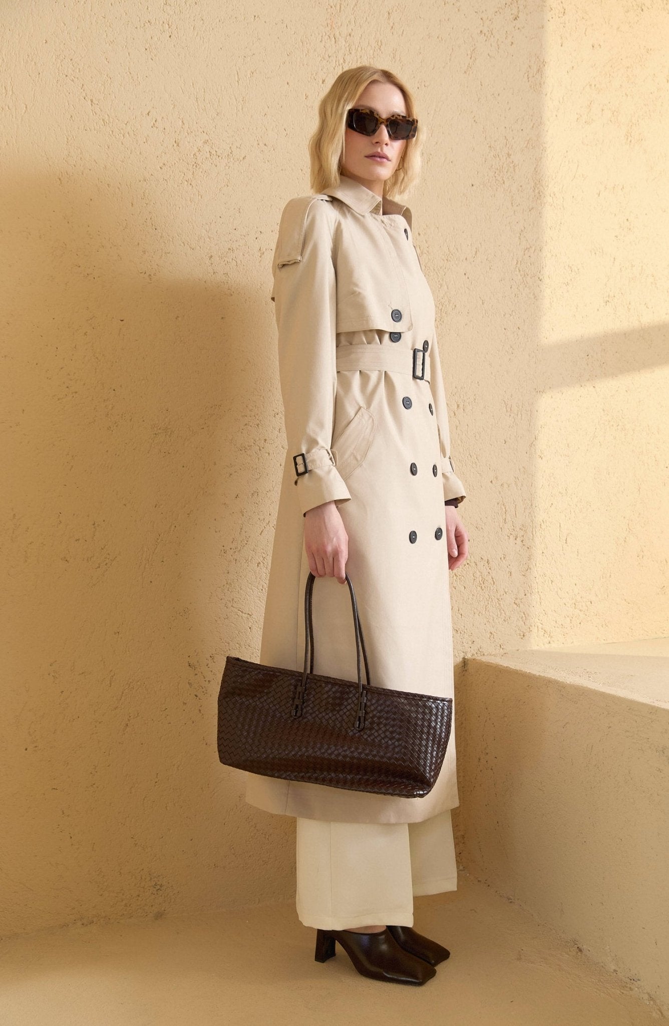 Apoletli Taş Oversize Trençkot - Fatma Atasoy