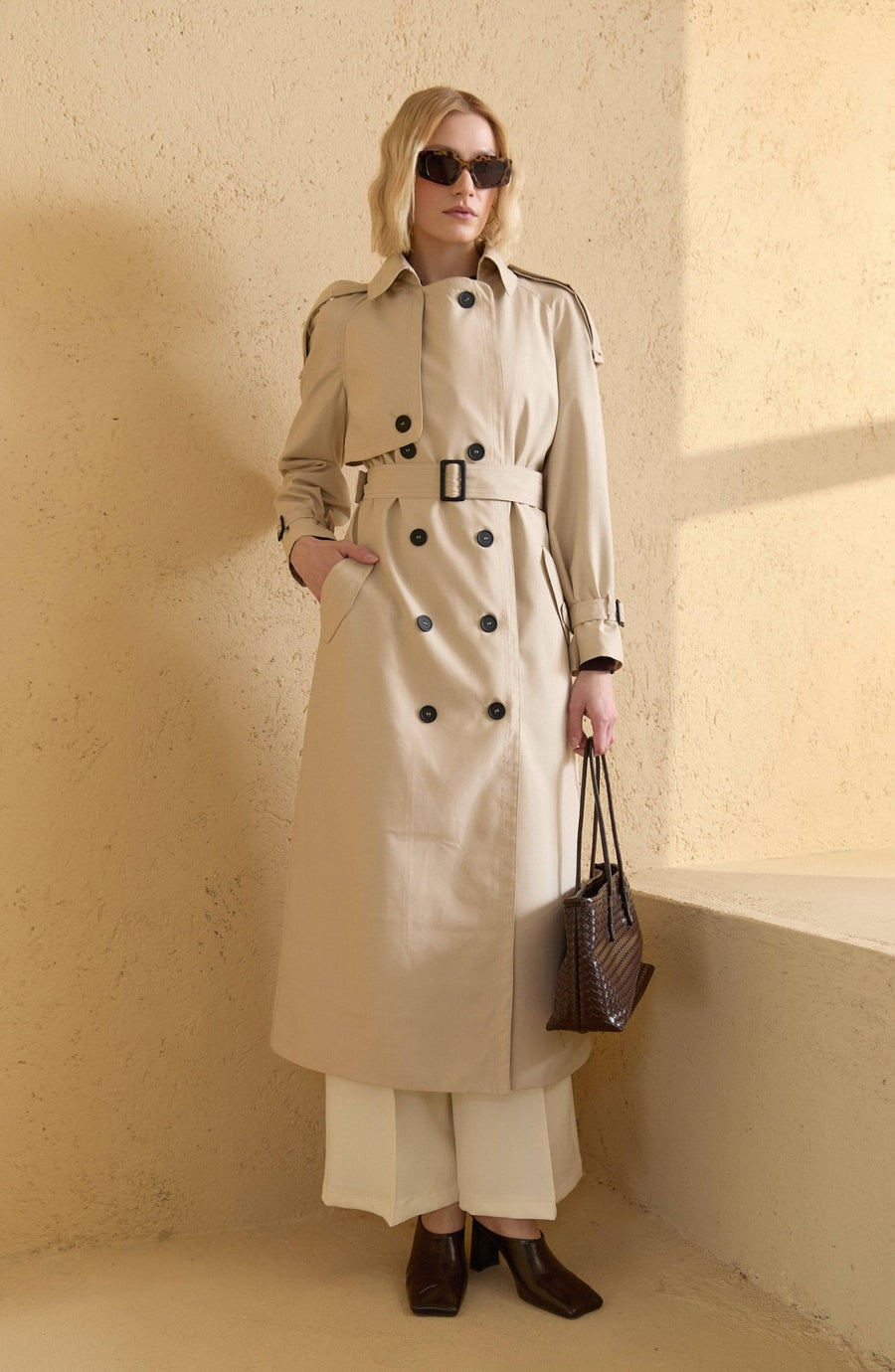 Apoletli Taş Oversize Trençkot