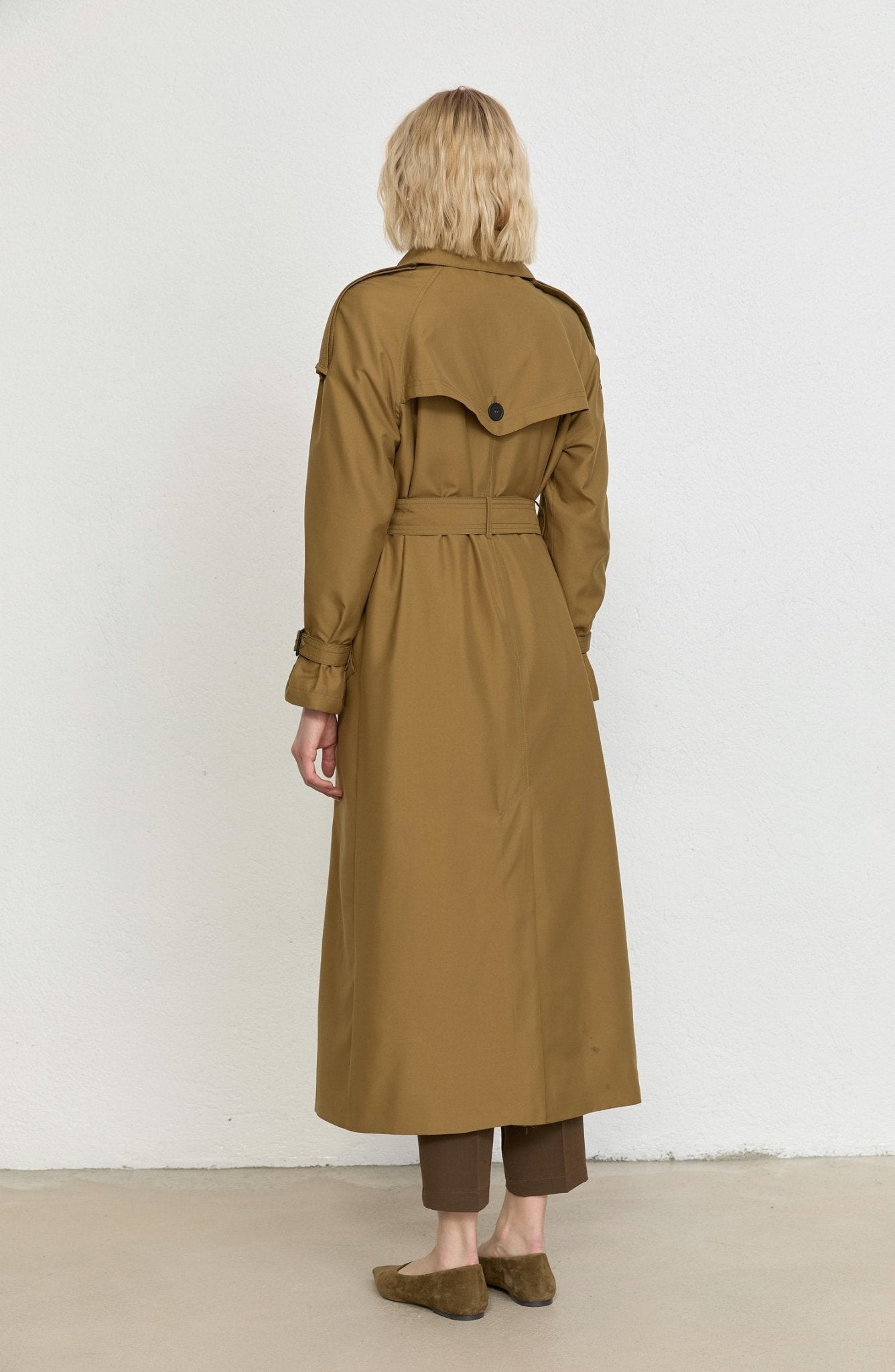 Apoletli Yağ Yeşili Oversize Trençkot - Fatma Atasoy