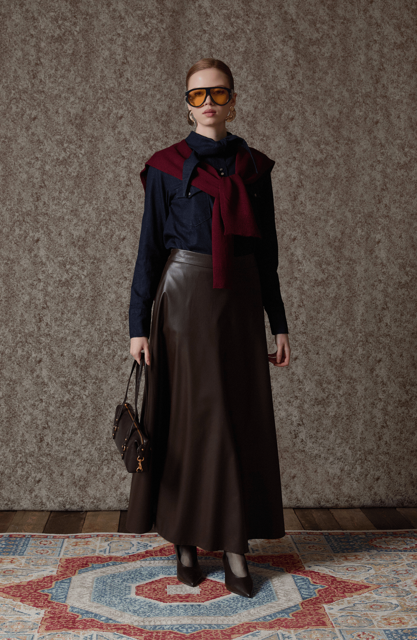 Bağlama Detaylı Lacivert Denim Gömlek - Fatma Atasoy