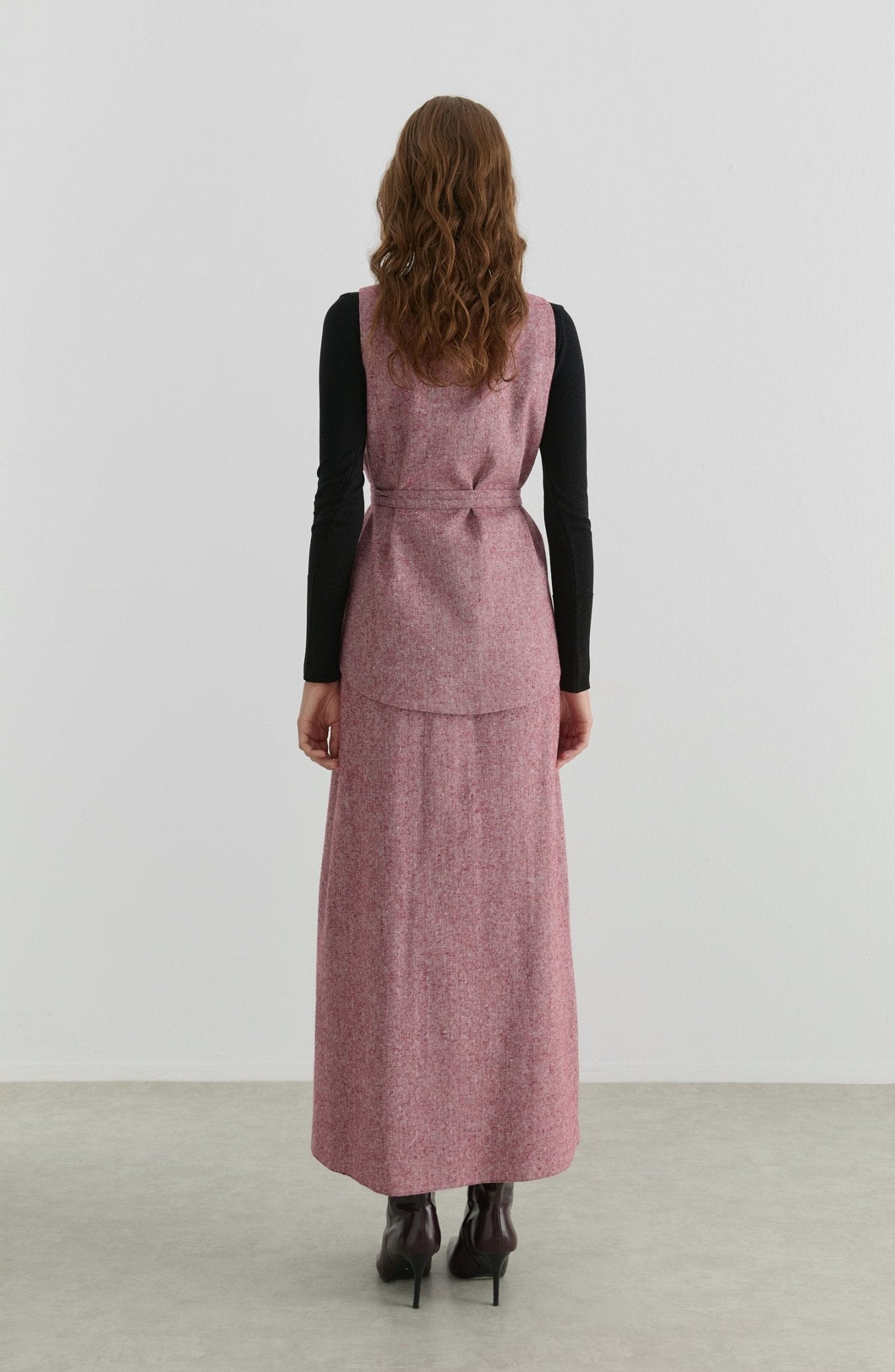 Bağlamalı Bordo Tüvit Yelek Etek Takım - Fatma Atasoy