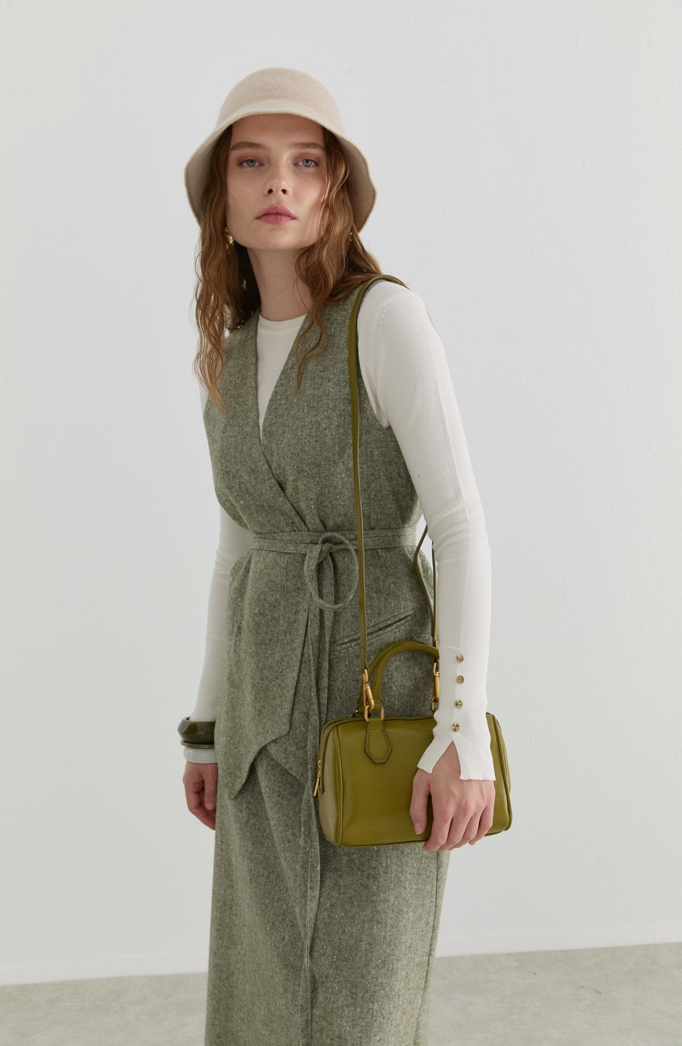 Bağlamalı Haki Tüvit Yelek Etek Takım - Fatma Atasoy