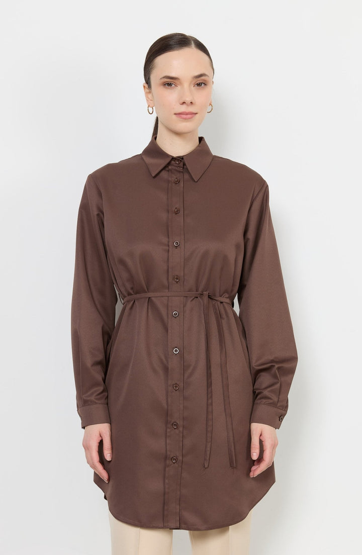 Bağlamalı Kahverengi Gömlek - Fatma Atasoy