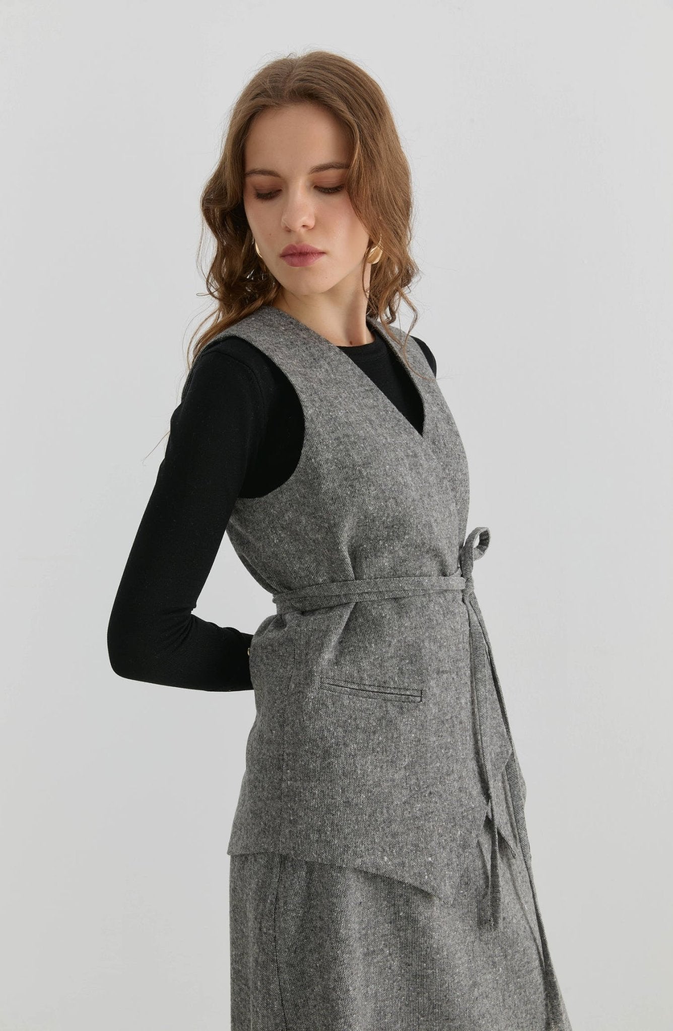 Bağlamalı Siyah Tüvit Yelek Etek Takım - Fatma Atasoy