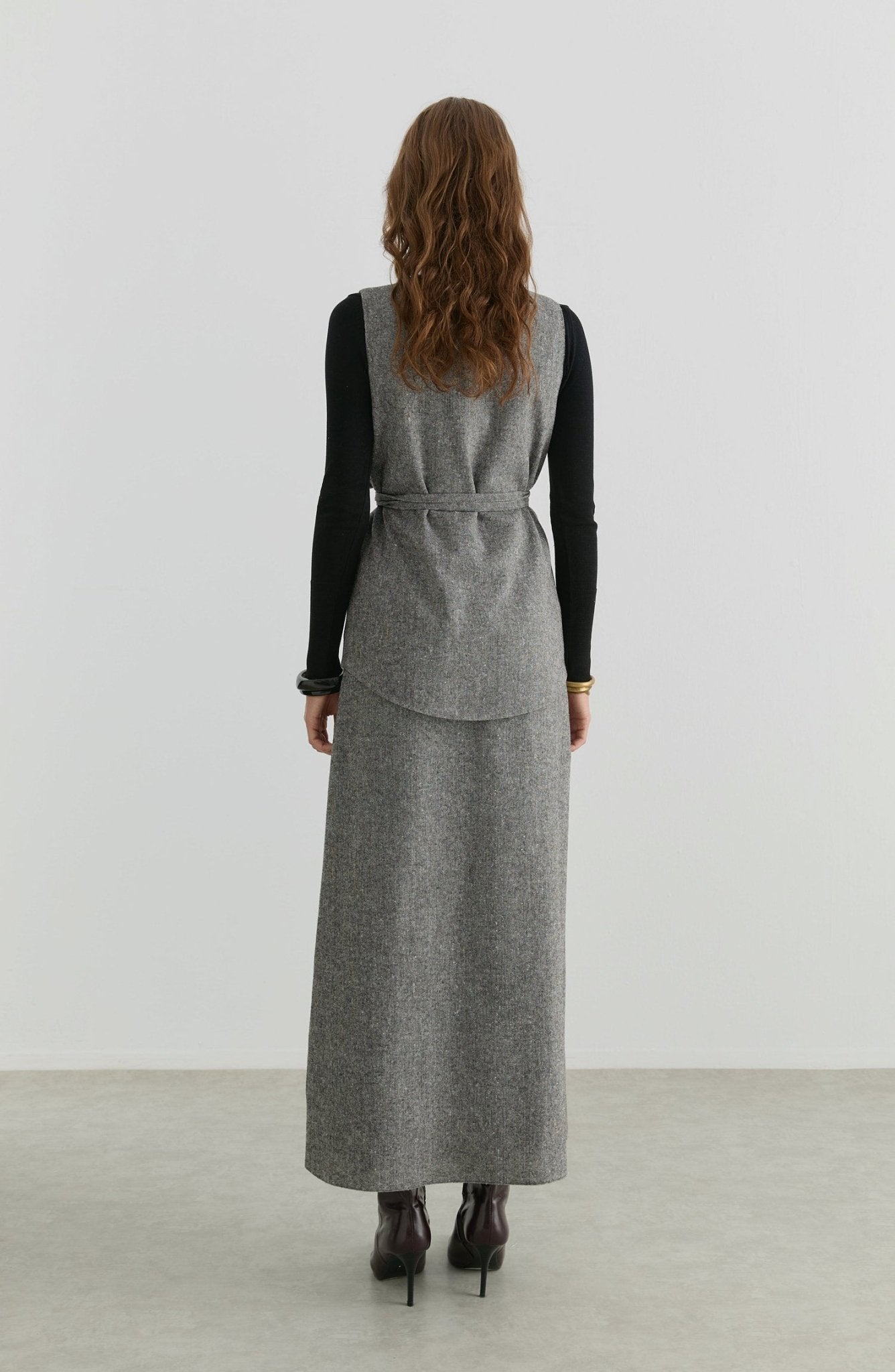 Bağlamalı Siyah Tüvit Yelek Etek Takım - Fatma Atasoy