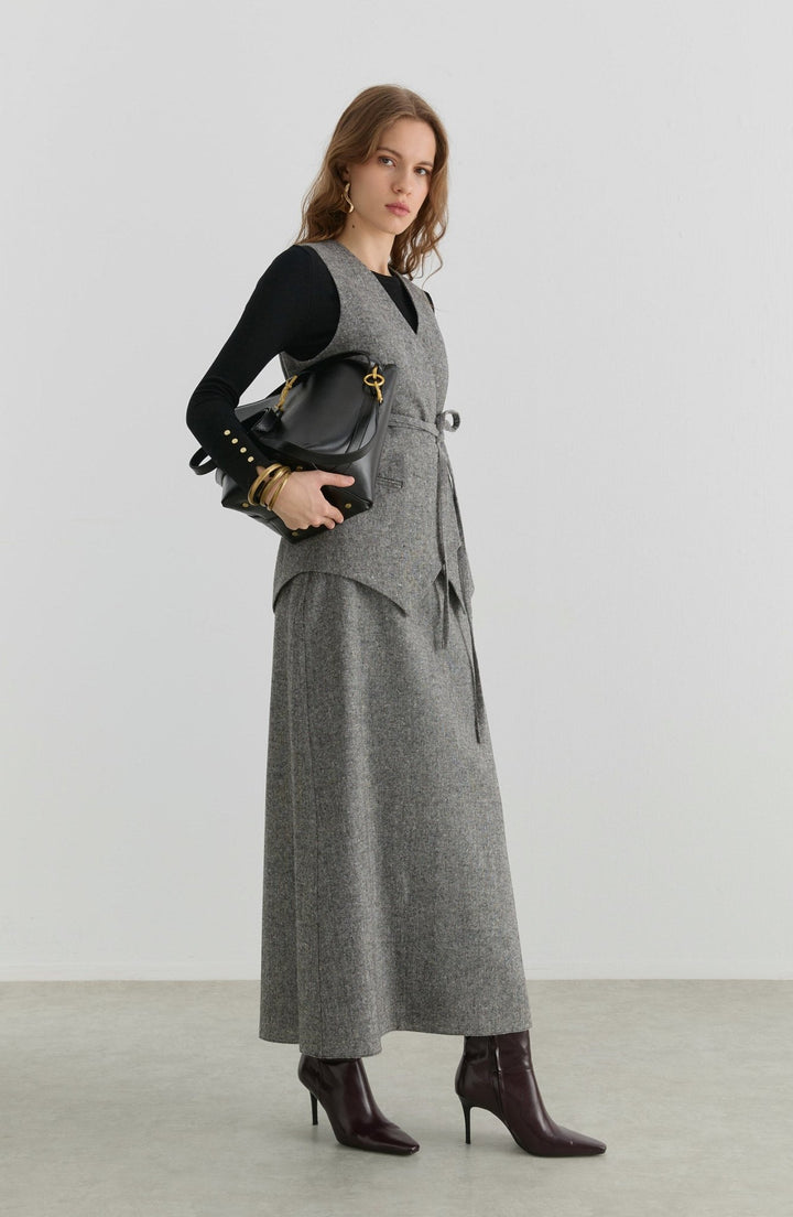 Bağlamalı Siyah Tüvit Yelek Etek Takım - Fatma Atasoy