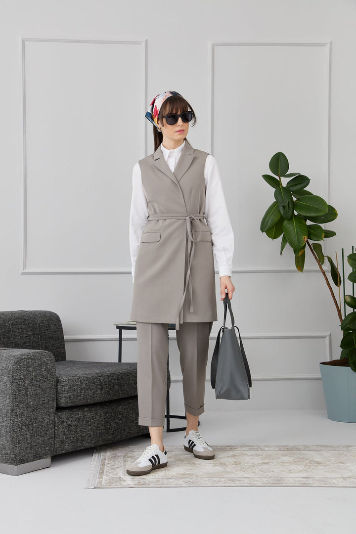 Bağlamalı Yelek Gri - Fatma Atasoy