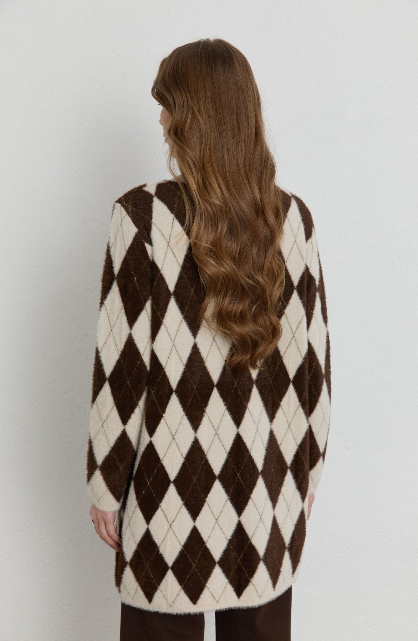 Baklava Desen Acı Kahve Taş Yumoş Triko Kazak - Fatma Atasoy