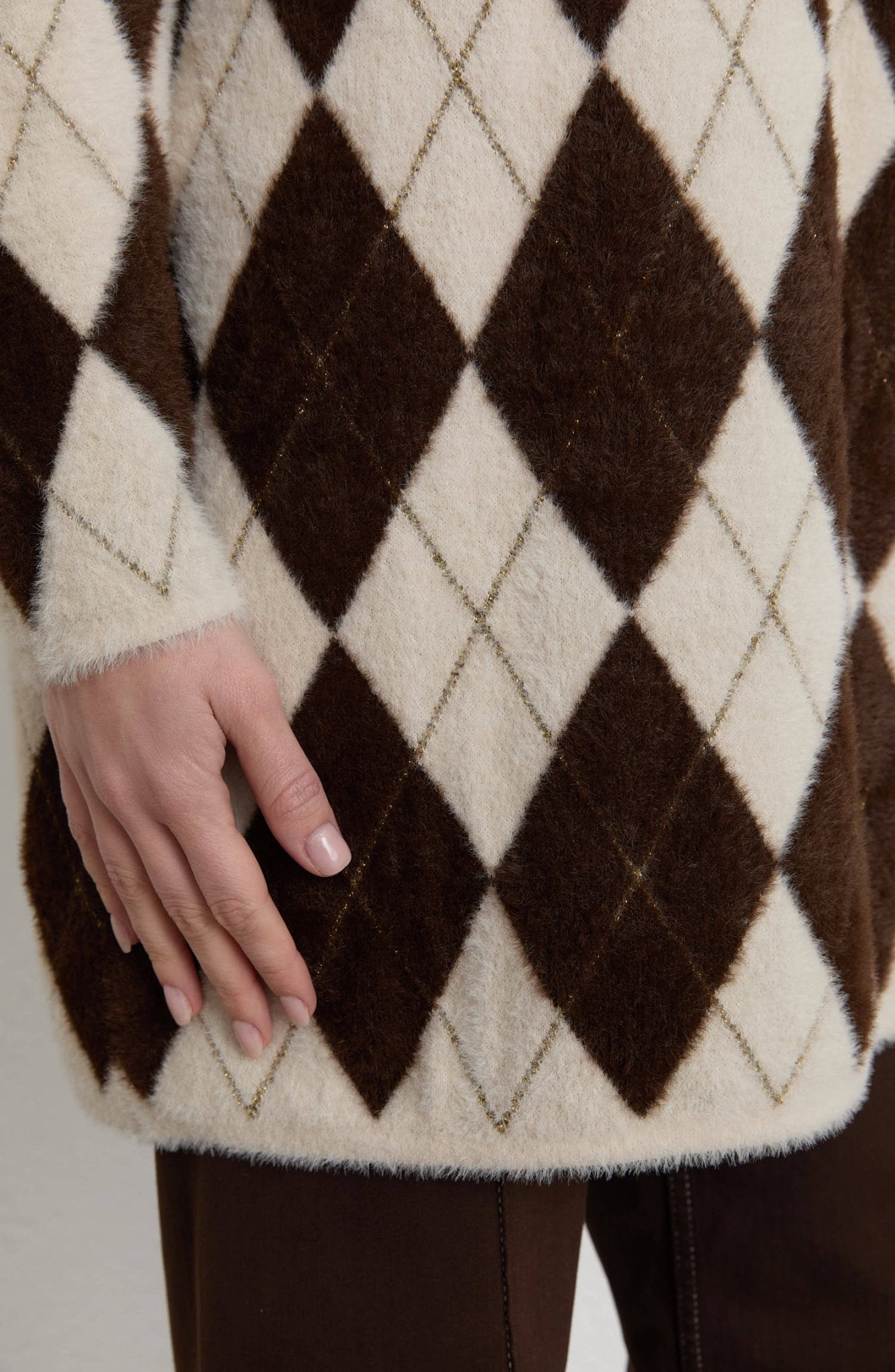 Baklava Desen Acı Kahve Taş Yumoş Triko Kazak - Fatma Atasoy