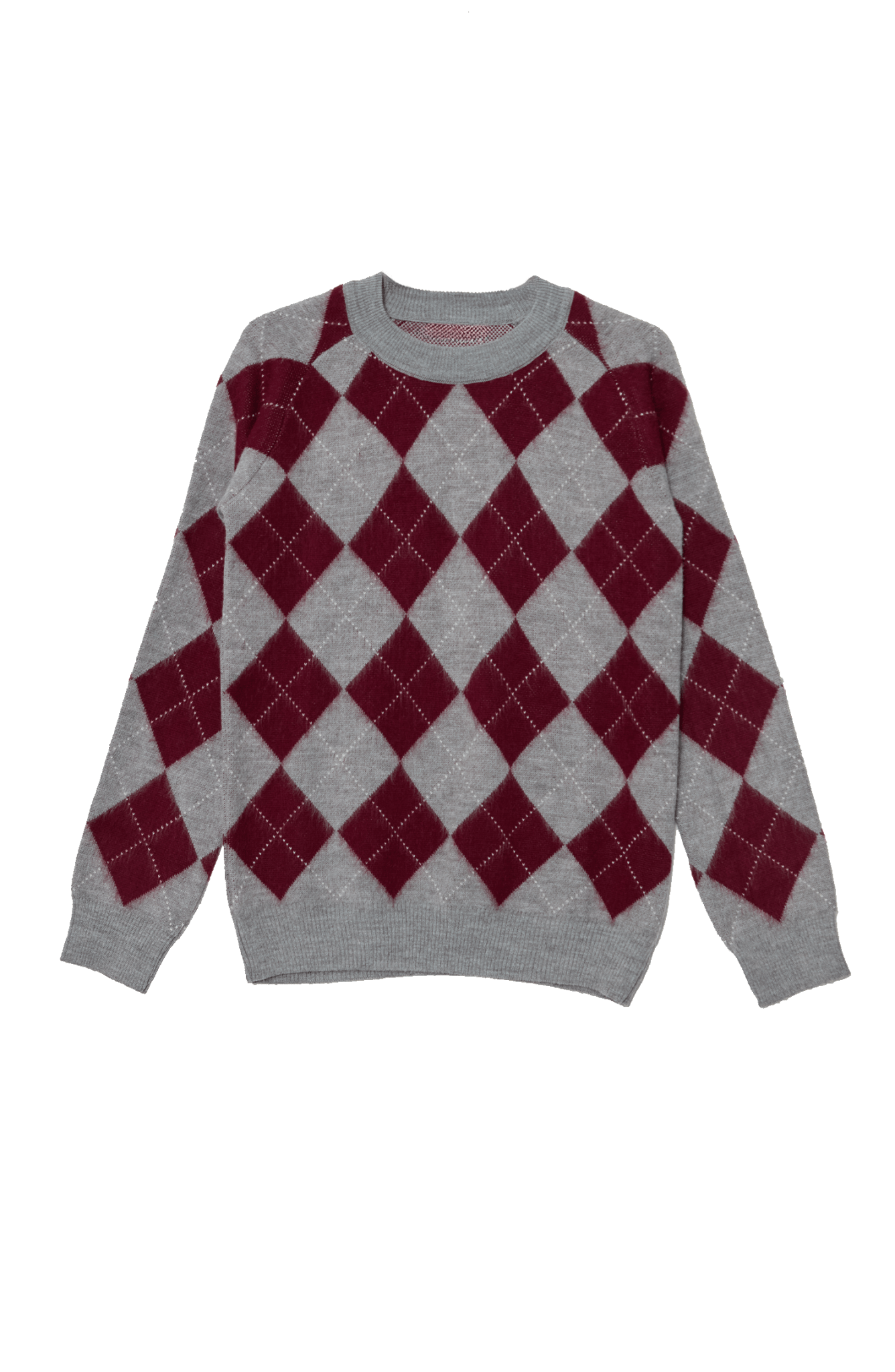 Baklava Desen Gri - Bordo Yumoş Triko Kazak - Fatma Atasoy