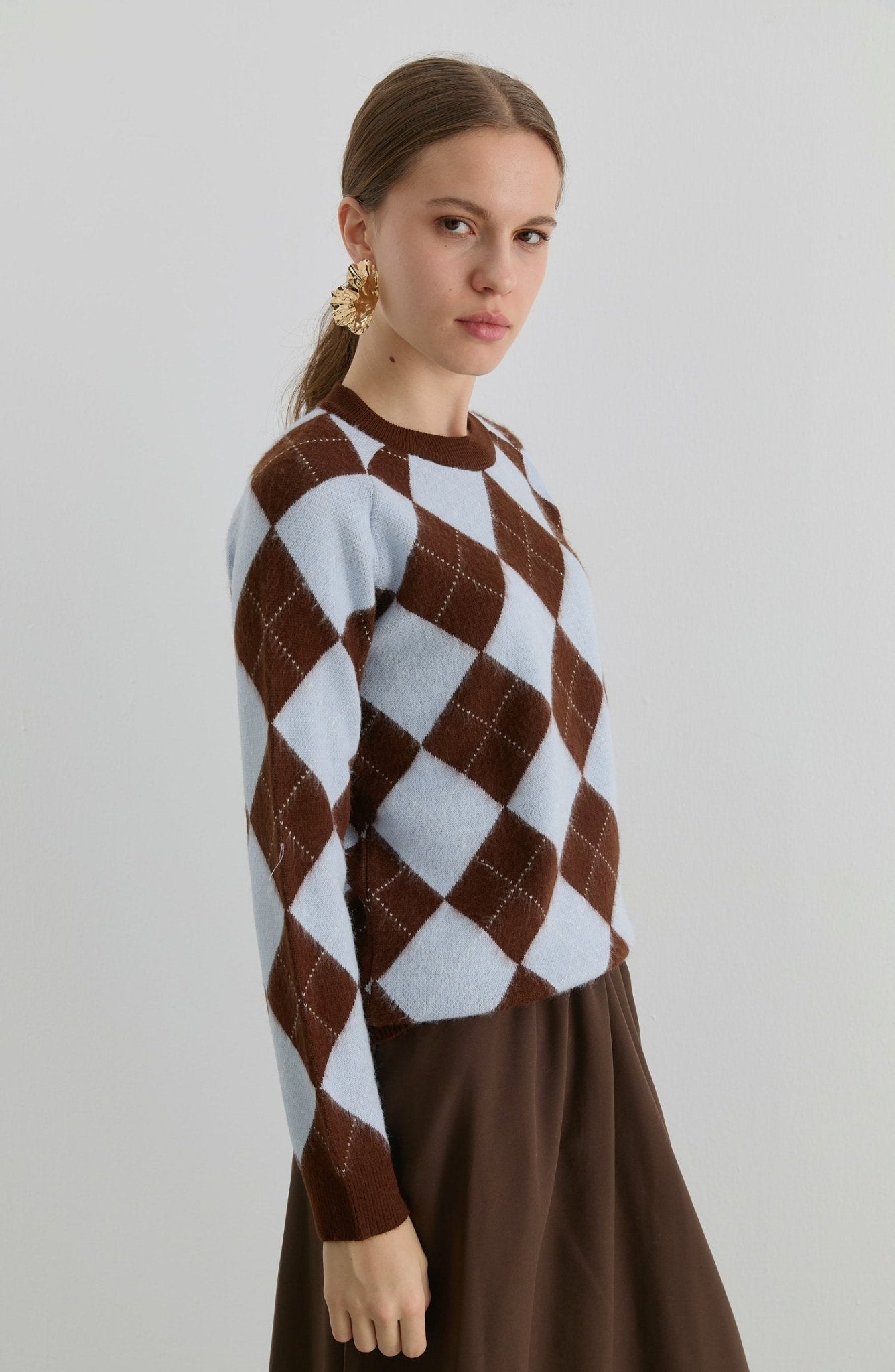 Baklava Desen Kahverengi - Bebe Mavi Yumoş Triko Kazak - Fatma Atasoy