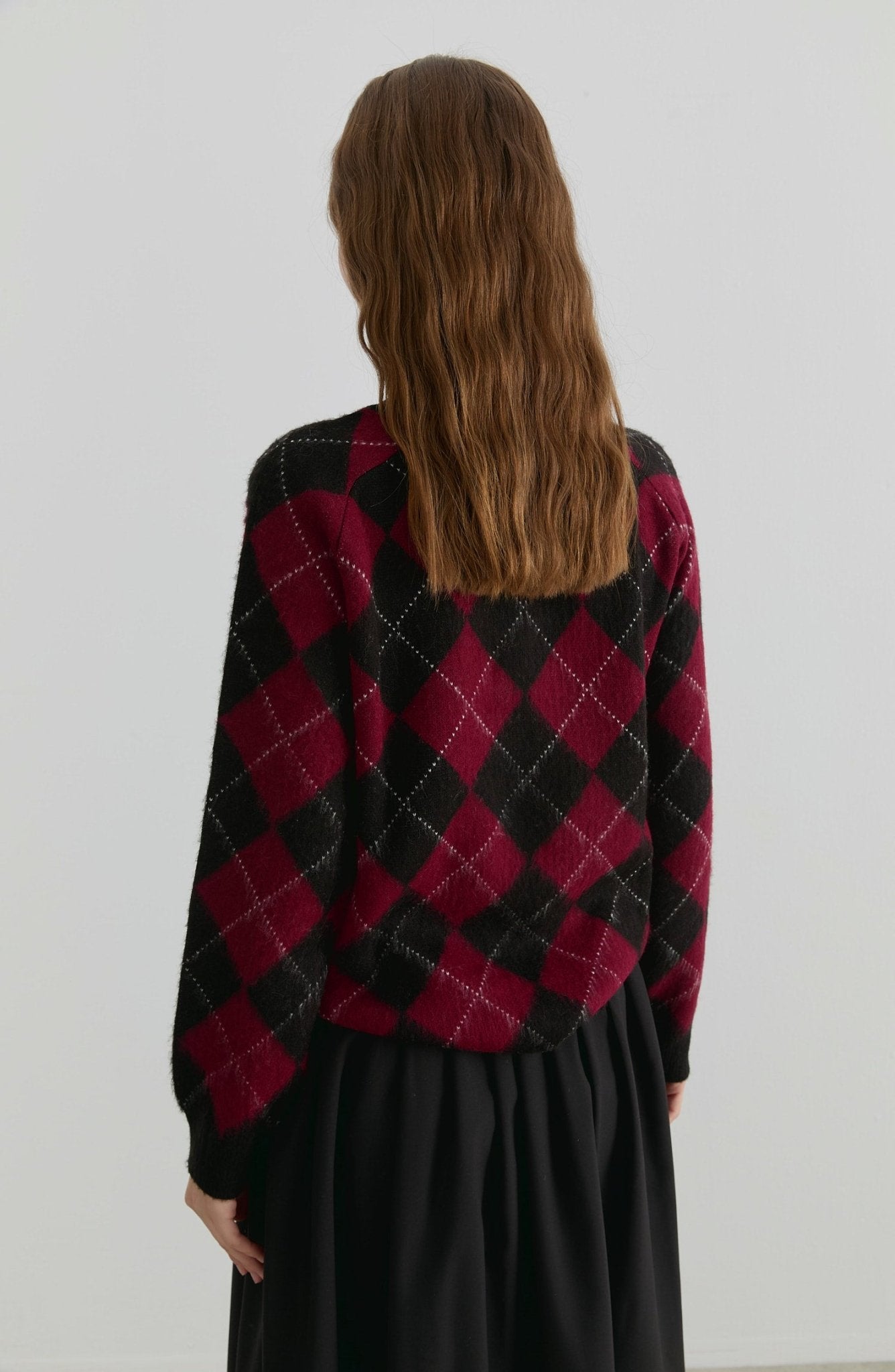 Baklava Desen Siyah - Bordo Yumoş Triko Kazak - Fatma Atasoy