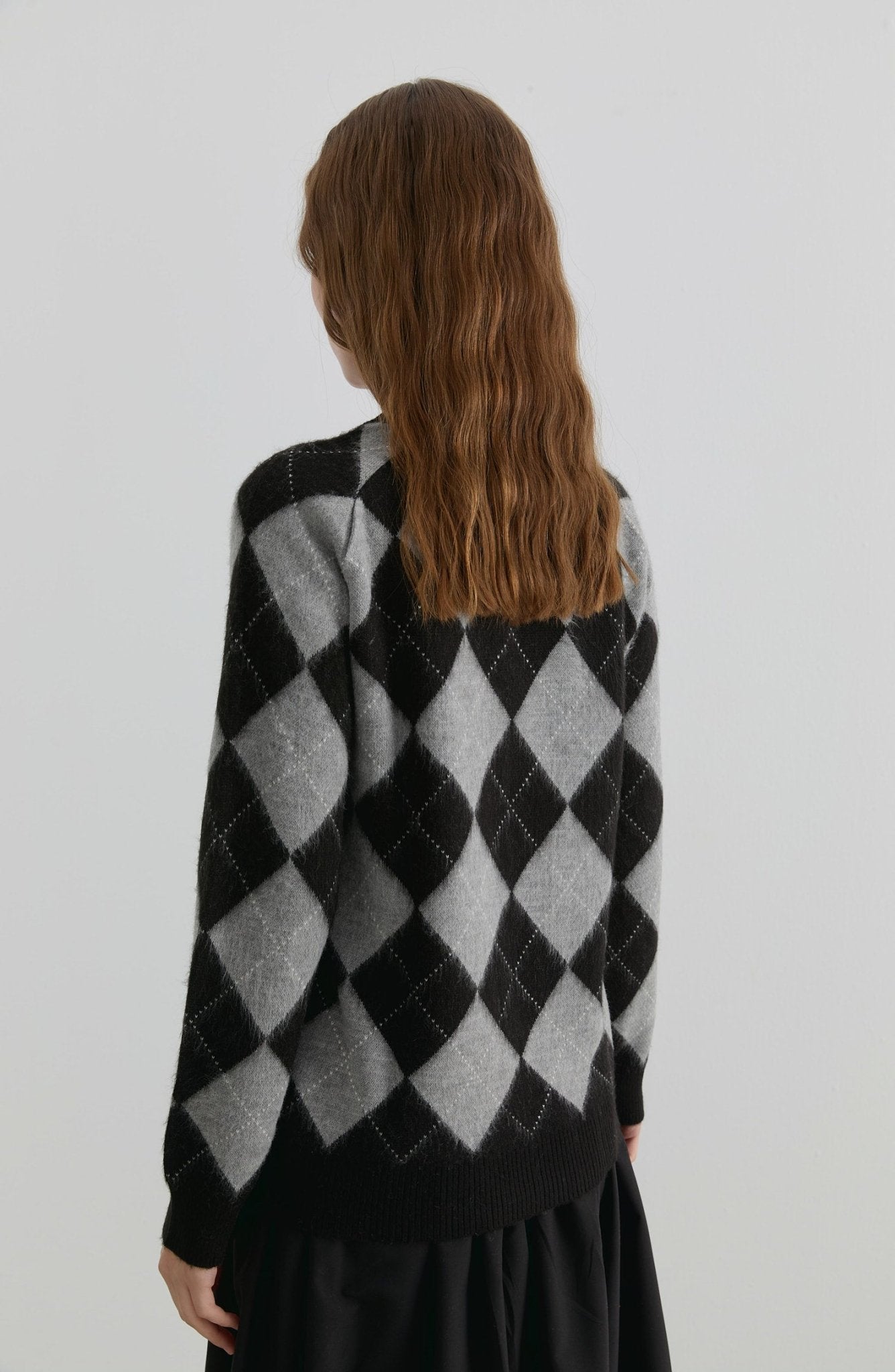 Baklava Desen Siyah - Gri Yumoş Triko Kazak - Fatma Atasoy