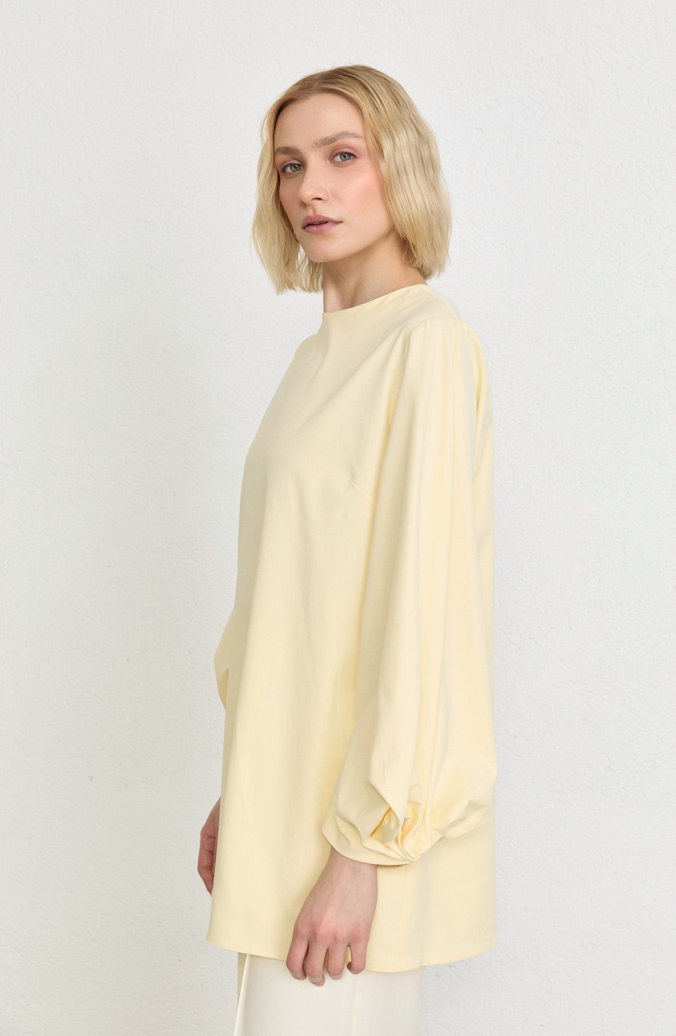 Balon Kol Butter Sarı Pamuk Tunik Gömlek - Fatma Atasoy