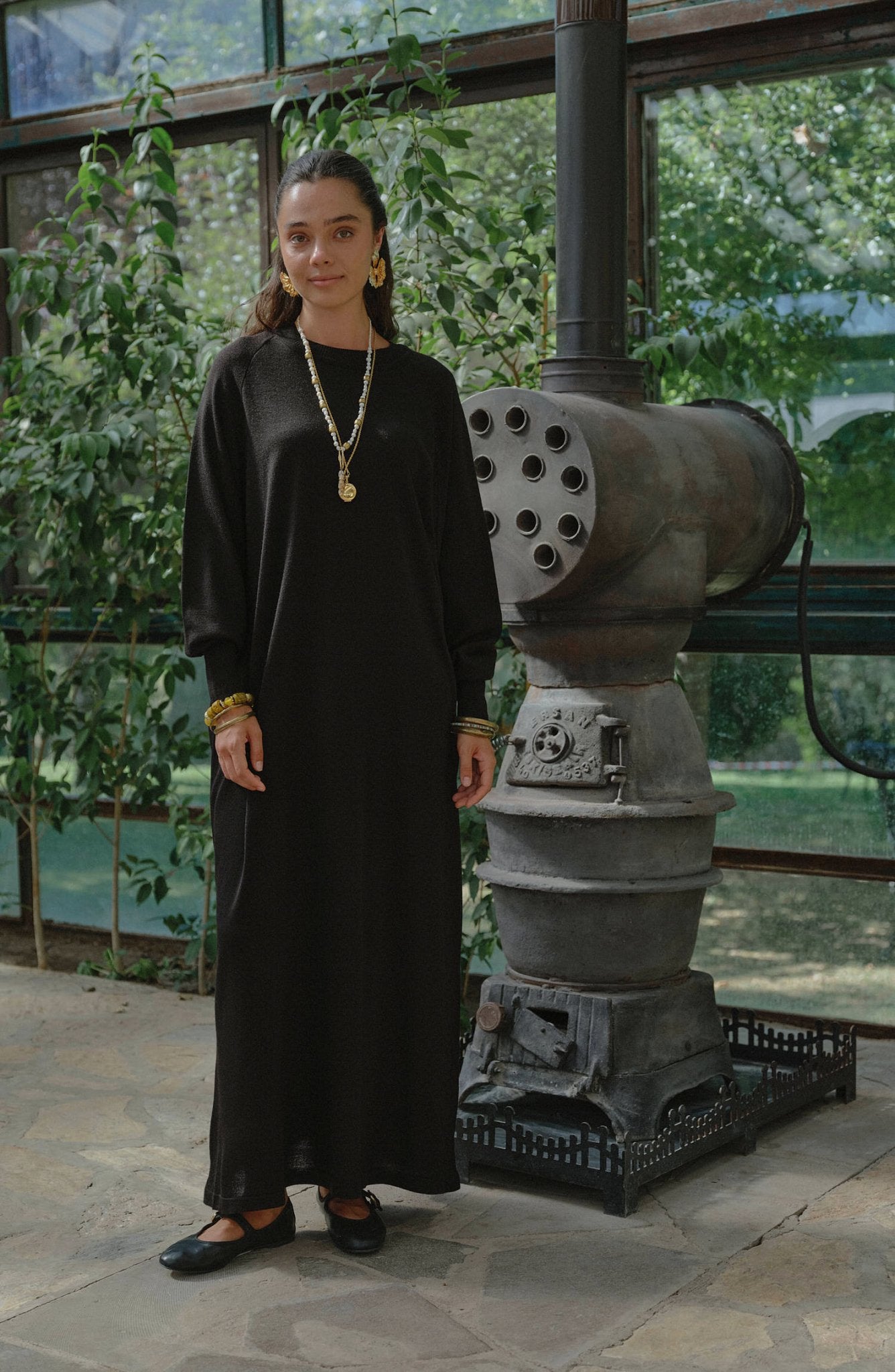 Balon Kol Siyah İnce Triko Elbise - Fatma Atasoy