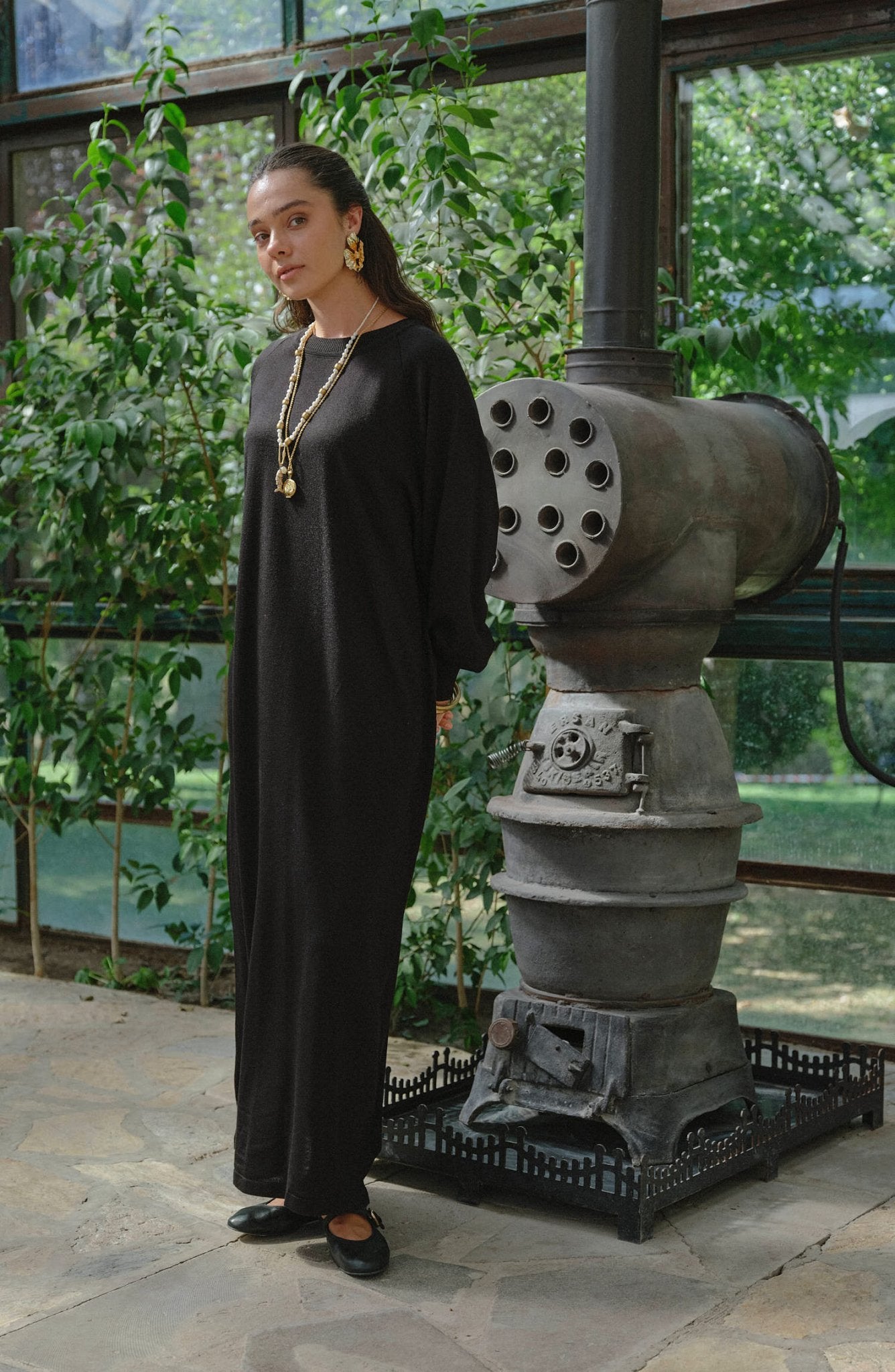 Balon Kol Siyah İnce Triko Elbise - Fatma Atasoy
