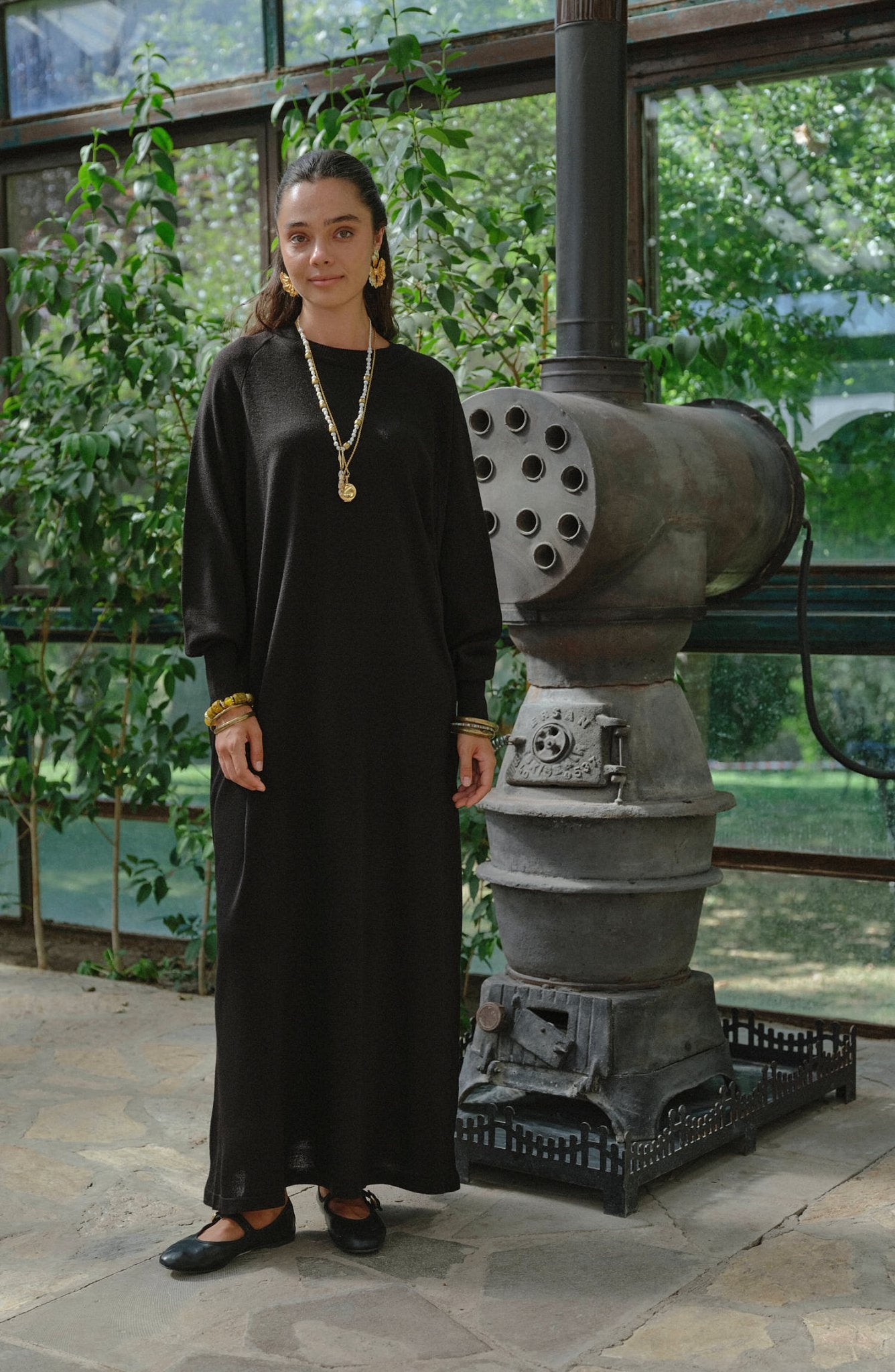 Balon Kol Siyah İnce Triko Elbise - Fatma Atasoy