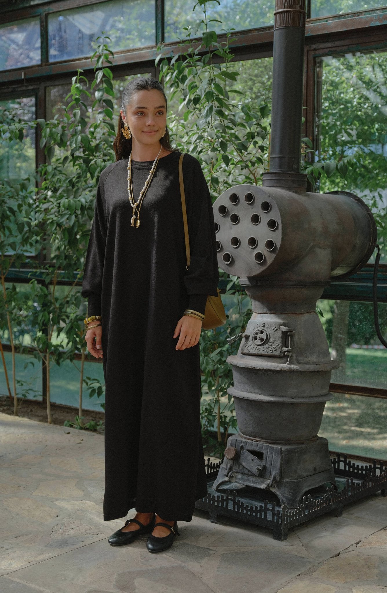 Balon Kol Siyah İnce Triko Elbise - Fatma Atasoy