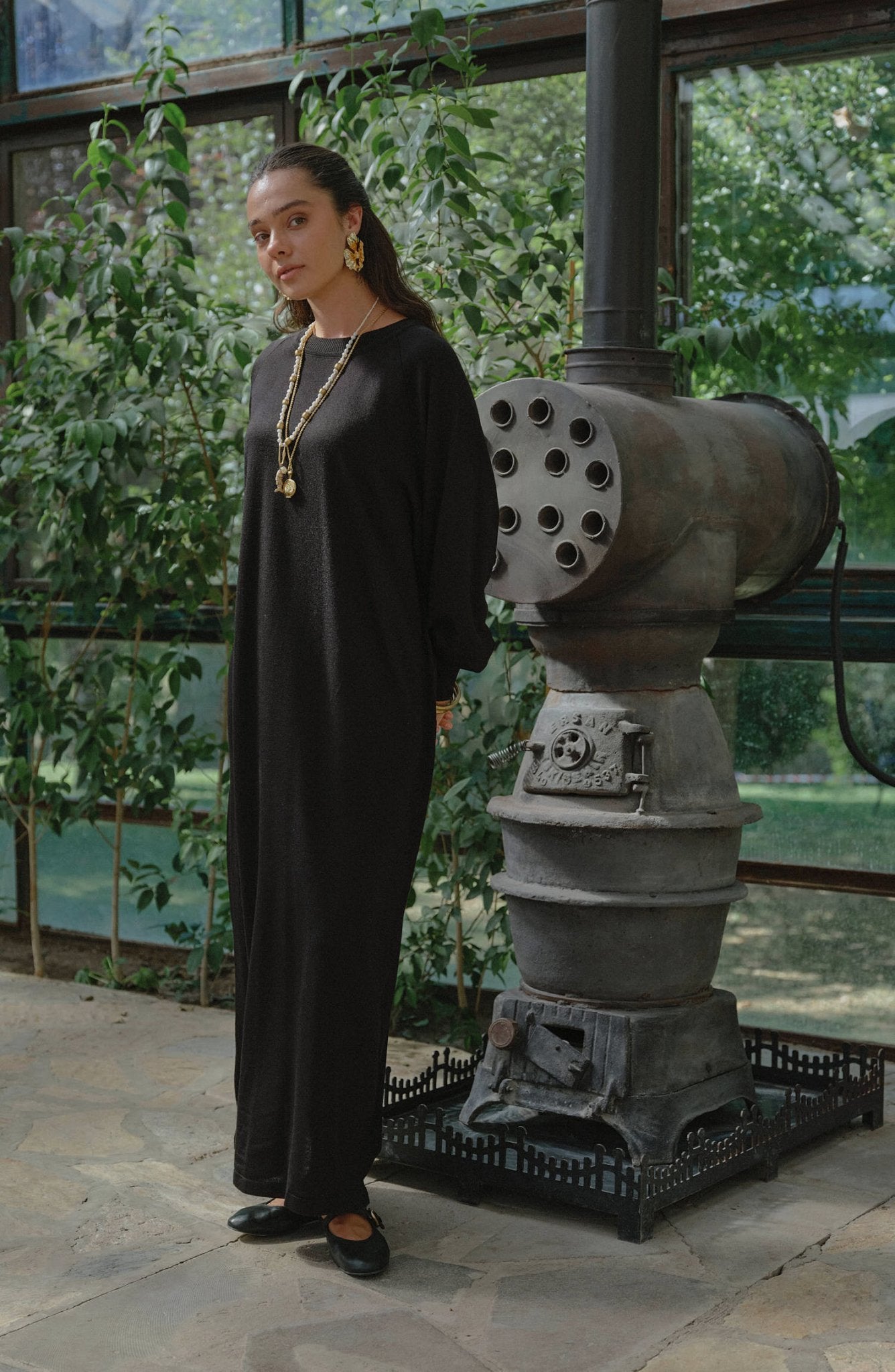 Balon Kol Siyah İnce Triko Elbise - Fatma Atasoy