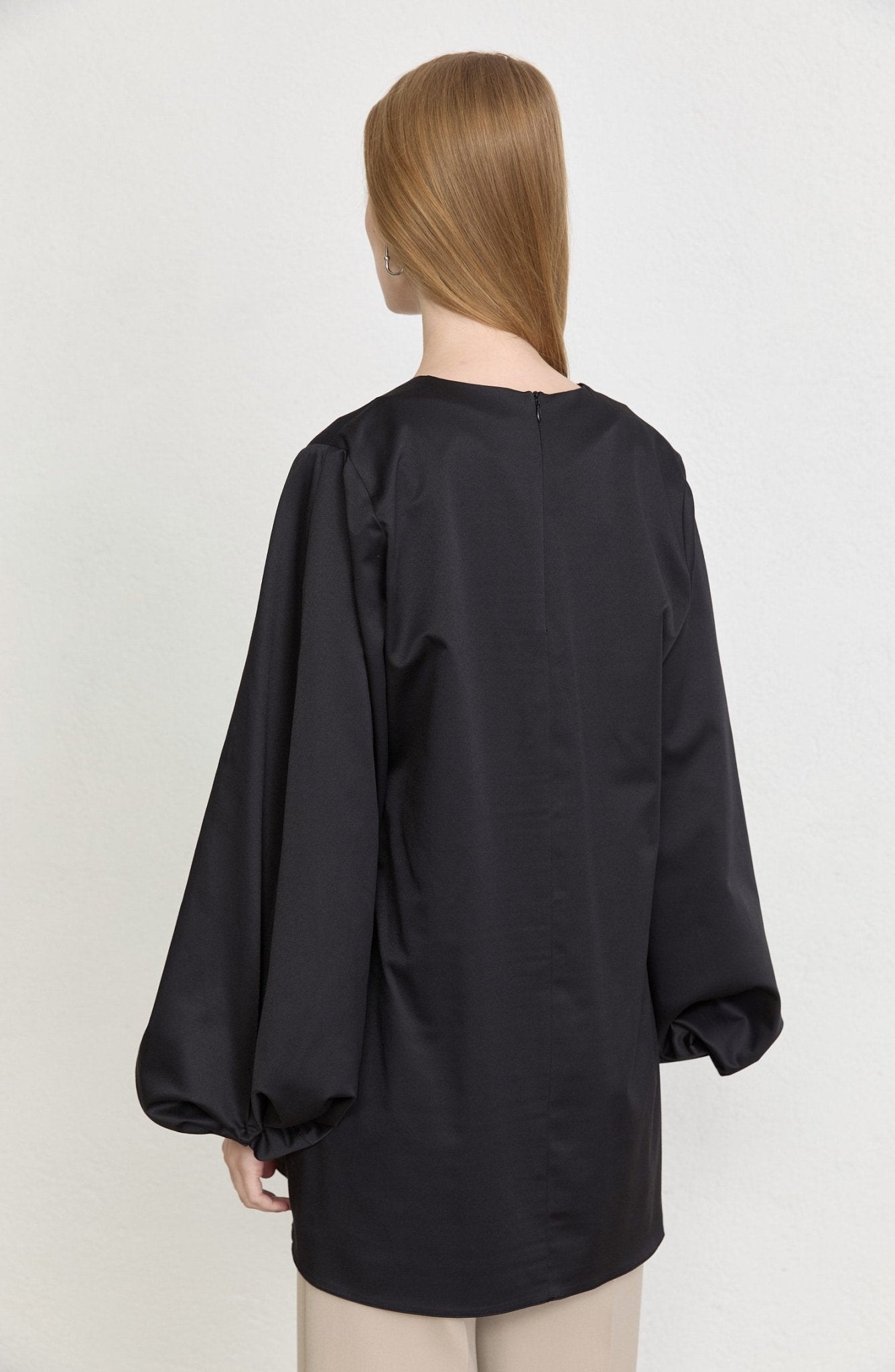 Balon Kol Siyah Pamuk Tunik Gömlek - Fatma Atasoy